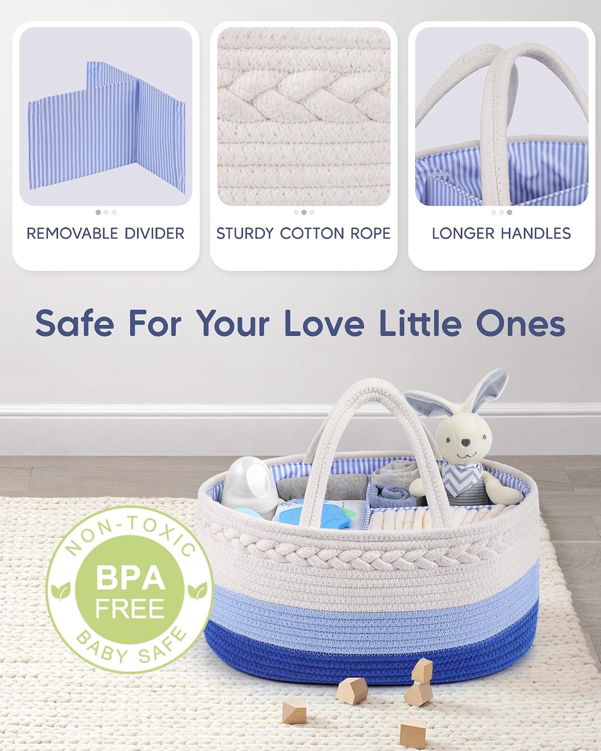 Maliton Diaper Caddy Organizer for Baby, Cotton Rope Baby Gift Basket, Portable Diaper Organizer for changing table, Nursery Storage Organizer