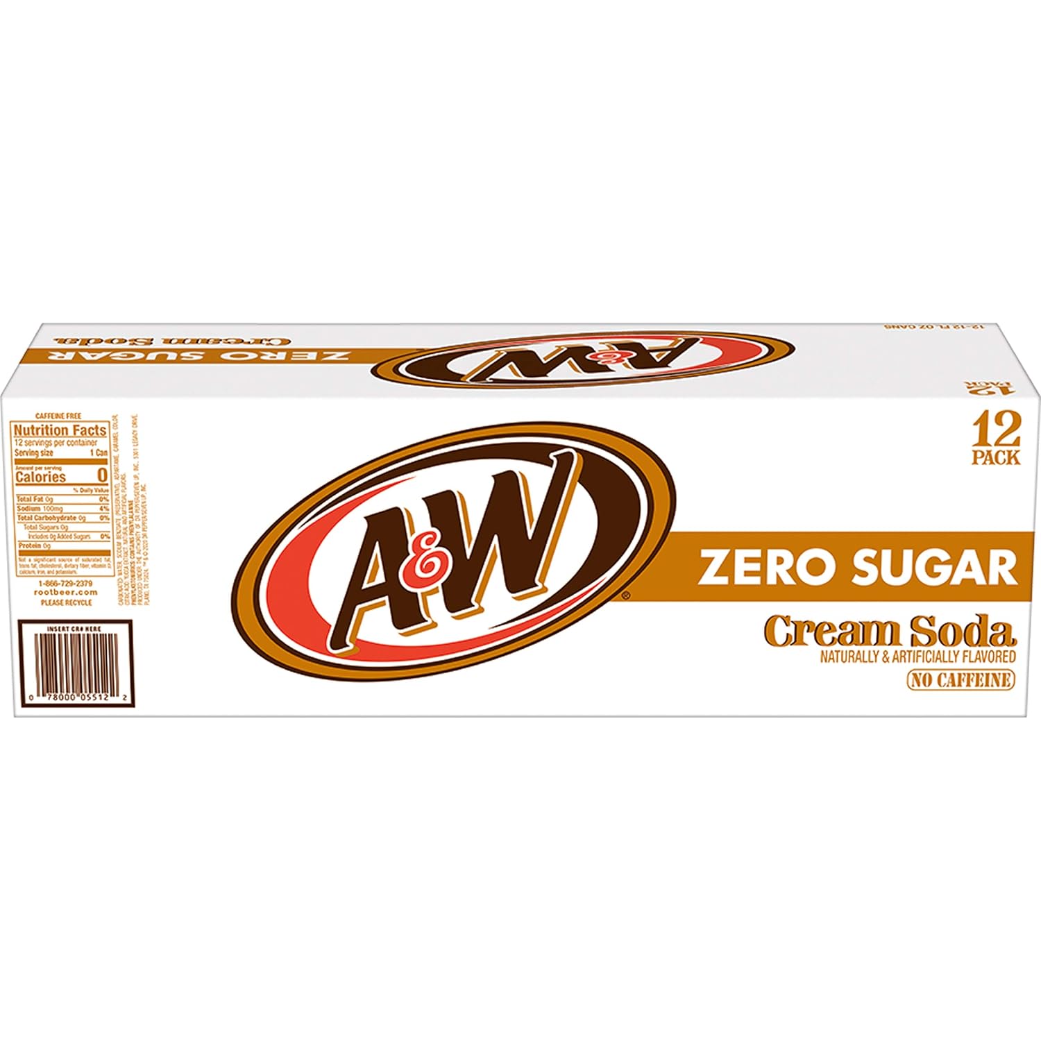 A&W Zero Sugar Root Beer Soda, 12 fl oz cans, 12 count