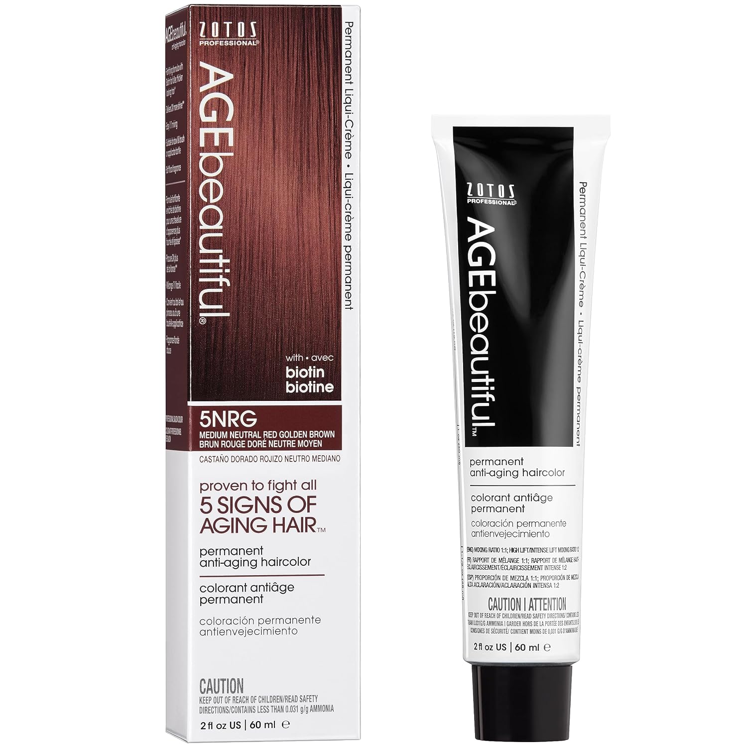 AGE beautiful Permanent Hair Color Cream, 100% Gray Coverage Hair Dye with Biotin Anti-Aging Formula for Fuller, Thicker Hair, Professional Salon Quality