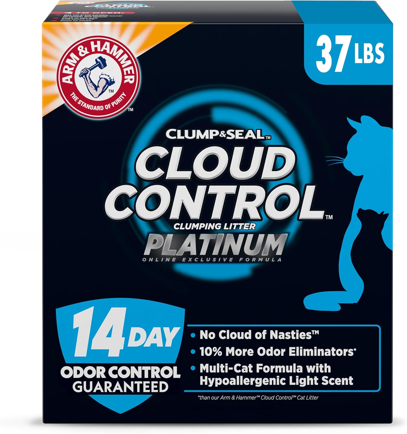 ARM & HAMMER Slide Platinum Easy Clean-Up Clumping Cat Litter, 37 Lbs | 24/7 Odor Control, Triple-Action Freshness, Non-Stick, Low Tracking, Multi-Cat Formula, Scented