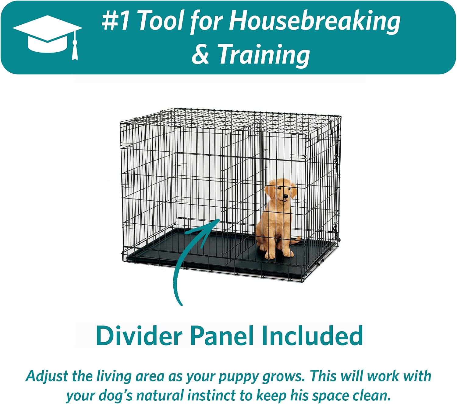 MidWest Homes for Pets 48-Inch iCrate for Extra-Large Breeds, 90-110 lbs, Single Door Folding Dog Crate with Divider Panel, Leak-Proof Tray & Secure Latches, Portable, Durable & Easy to Assemble