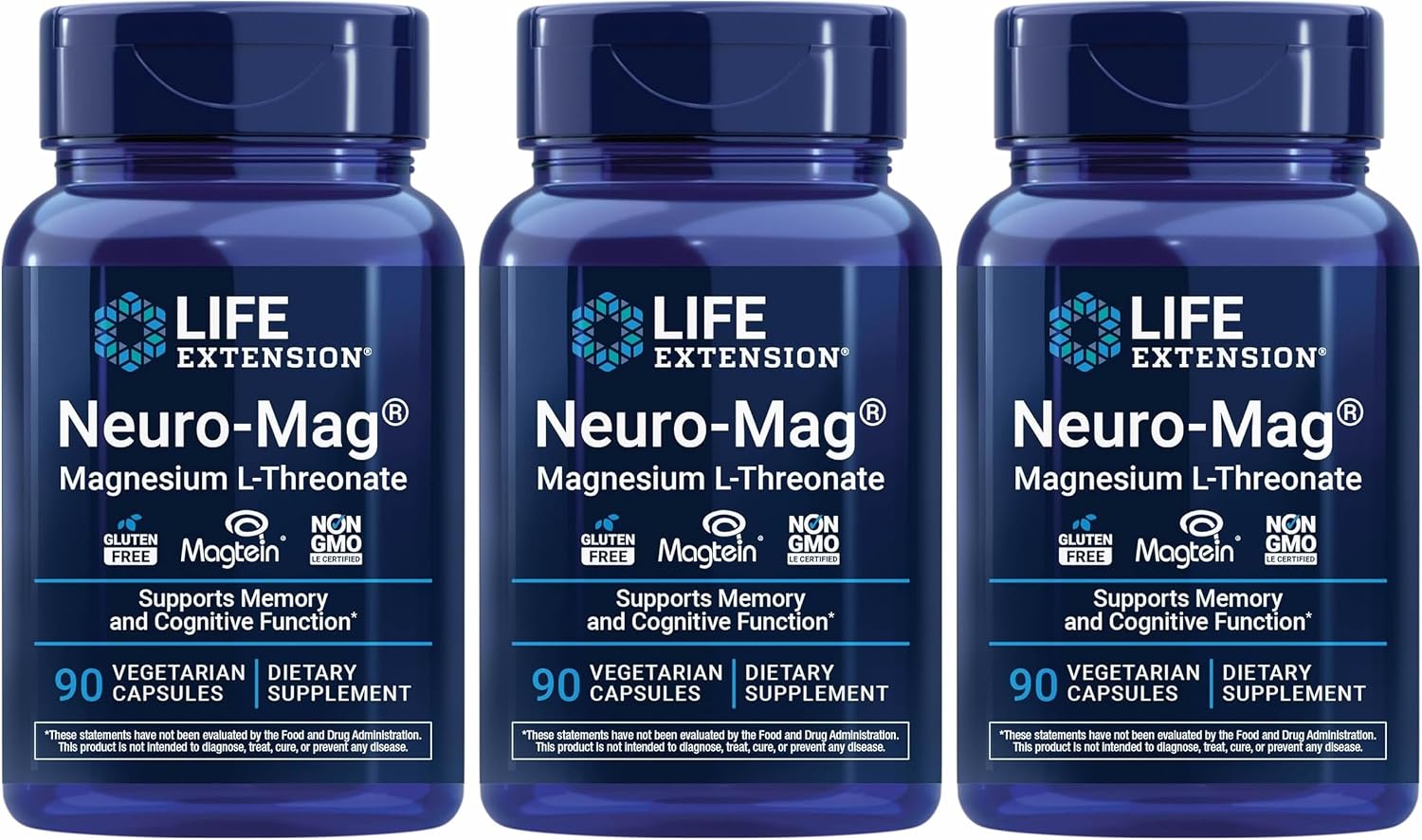 Life Extension Neuro-mag Magnesium L-threonate, 90 Count (Pack of 3)