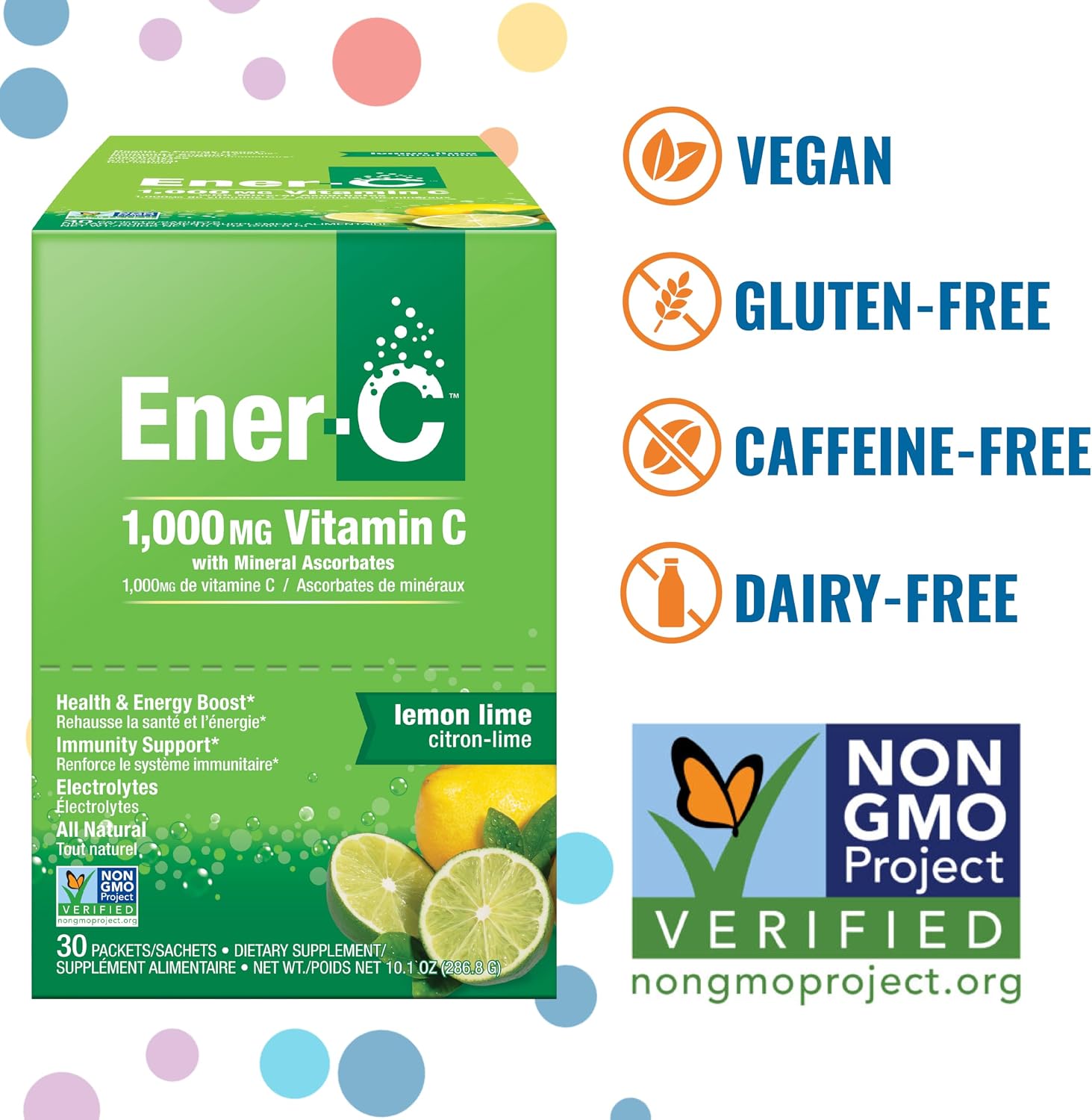 Ener-C Multivitamin Drink Mix, Electrolytes Powder - Lemon Lime, 60 Count | Vitamin Packets for Water, Vitamin Drink Mix, Hydration Liquid Mix