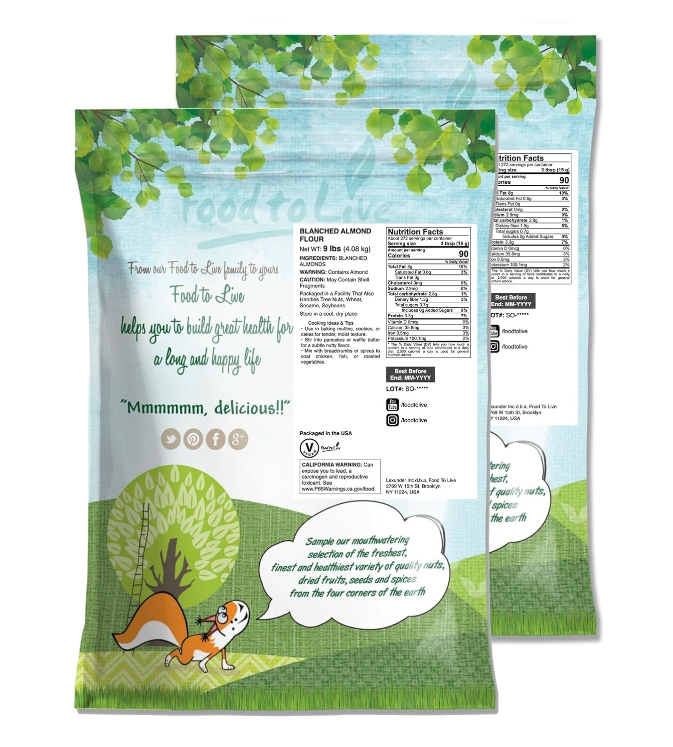 Food to Live - Blanched Almond Flour, 12 Pounds Non-GMO Verified, Finely Milled, Raw, Vegan, Keto, Paleo, Bulk, Low Sodium, Low Carb. Good Source of Fiber, Protein, Vitamin E, Copper.