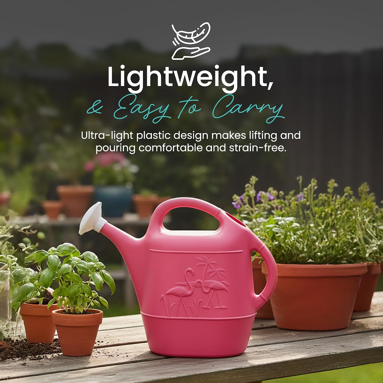 Union Products 63066 2 Gallon Plastic Indoor/Outdoor Watering Can w/Tulip Design for Garden, Potted Plants, & Patio Pots, Caribbean Blue
