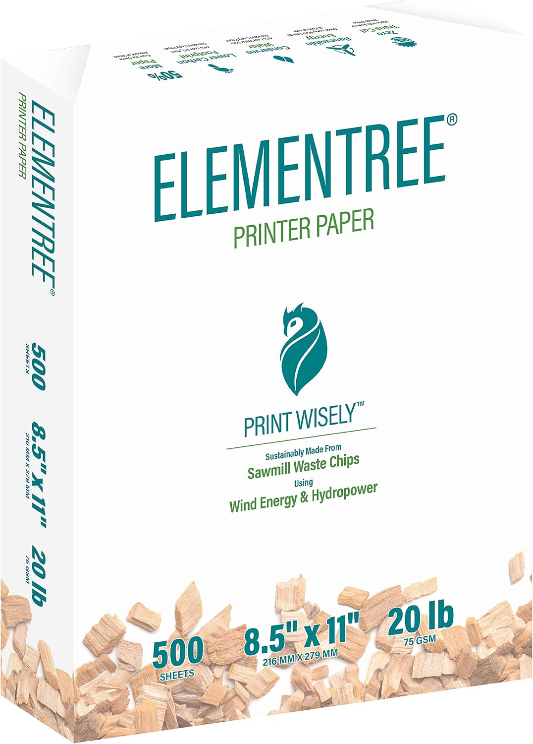 Elementree Sustainable Printer Paper 8.5" x 11" - Made from Sawmill Waste - 20 lb Copy & Multipurpose Computer Paper - 375 Reams, 75 Cartons, 187