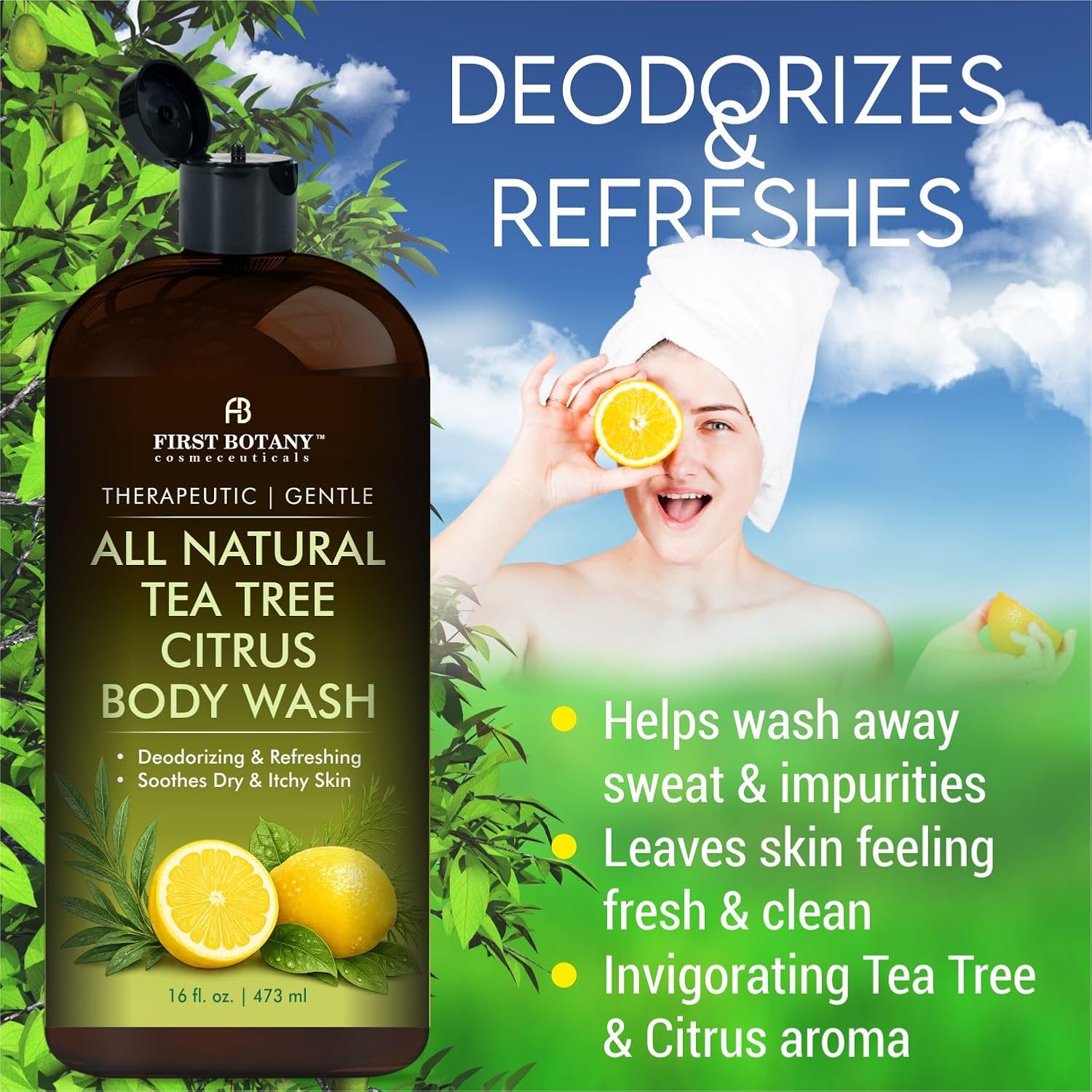 Tea Tree Eucalyptus Body Wash & Skin Cleanser for Women & Men, 16 Fl Oz