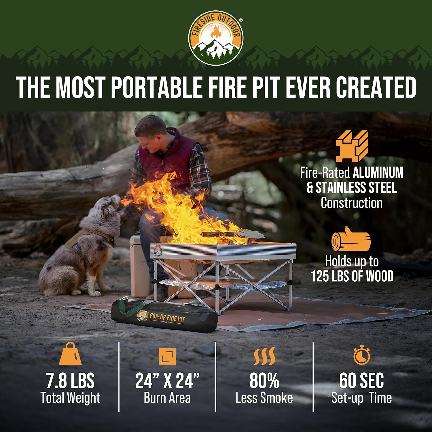 Fireside Outdoor Portable Fire Pit for Camping, Portable Fire Pit Grill for Backyard, Outdoor Firepit with Heat Protect, Camping Firepits