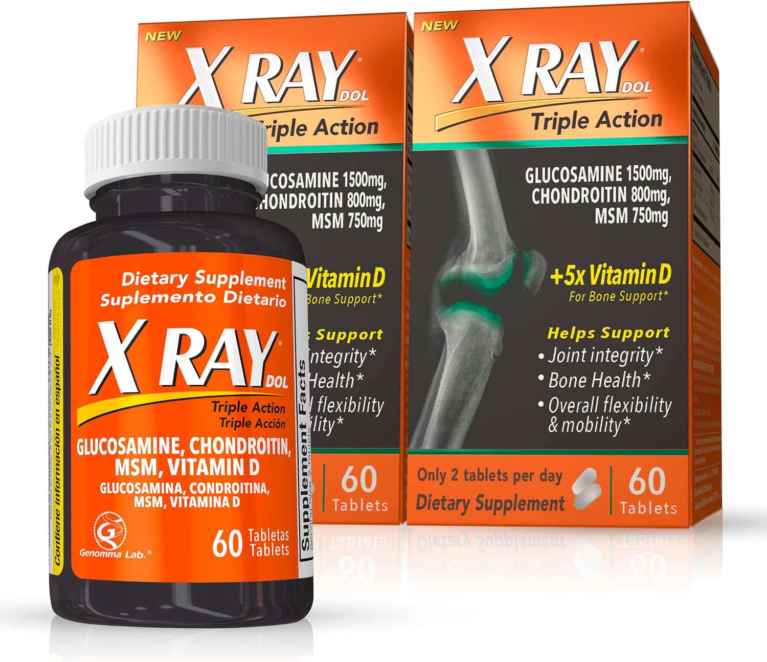 X Ray Dol Triple Action Joint Support Supplement, 60 Count, 1 Pack | Glucosamine 1500mg, Chondroitin 800mg, MSM 750mg, 5X Vitamin D, Supports Healthy Joints, Bones & Cartilage