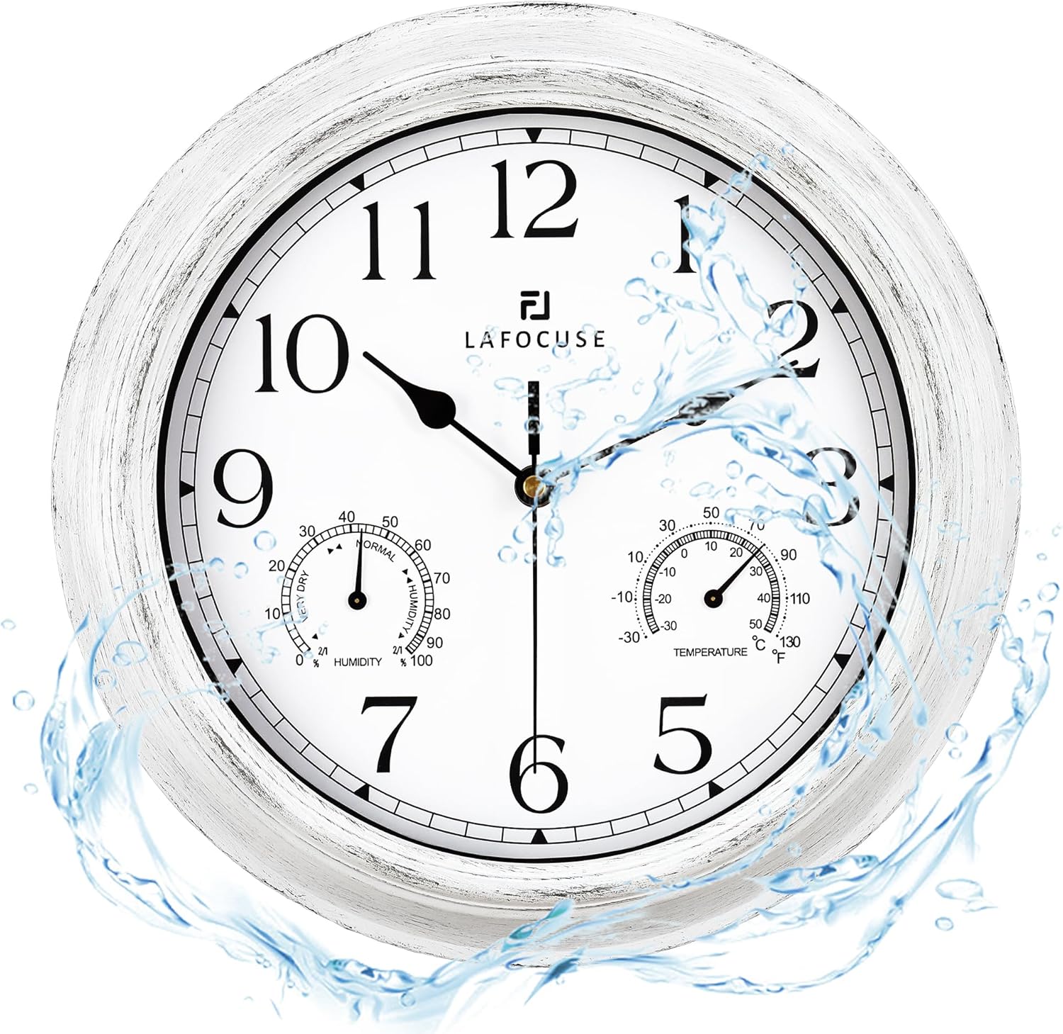 Lafocuse 12 Inch Brown Outdoor Wall Clocks with Temperature and Humidity