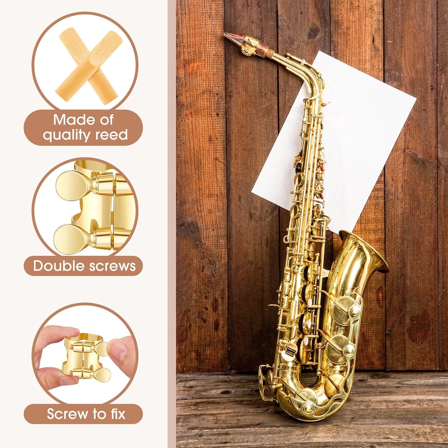 Alto Sax Ligature with 20 Pcs Alto Saxophone Reeds 2.5 Gold Alto Saxophone Ligature with Adjustable Screws Alto Saxophone Ligature Fastener Strength