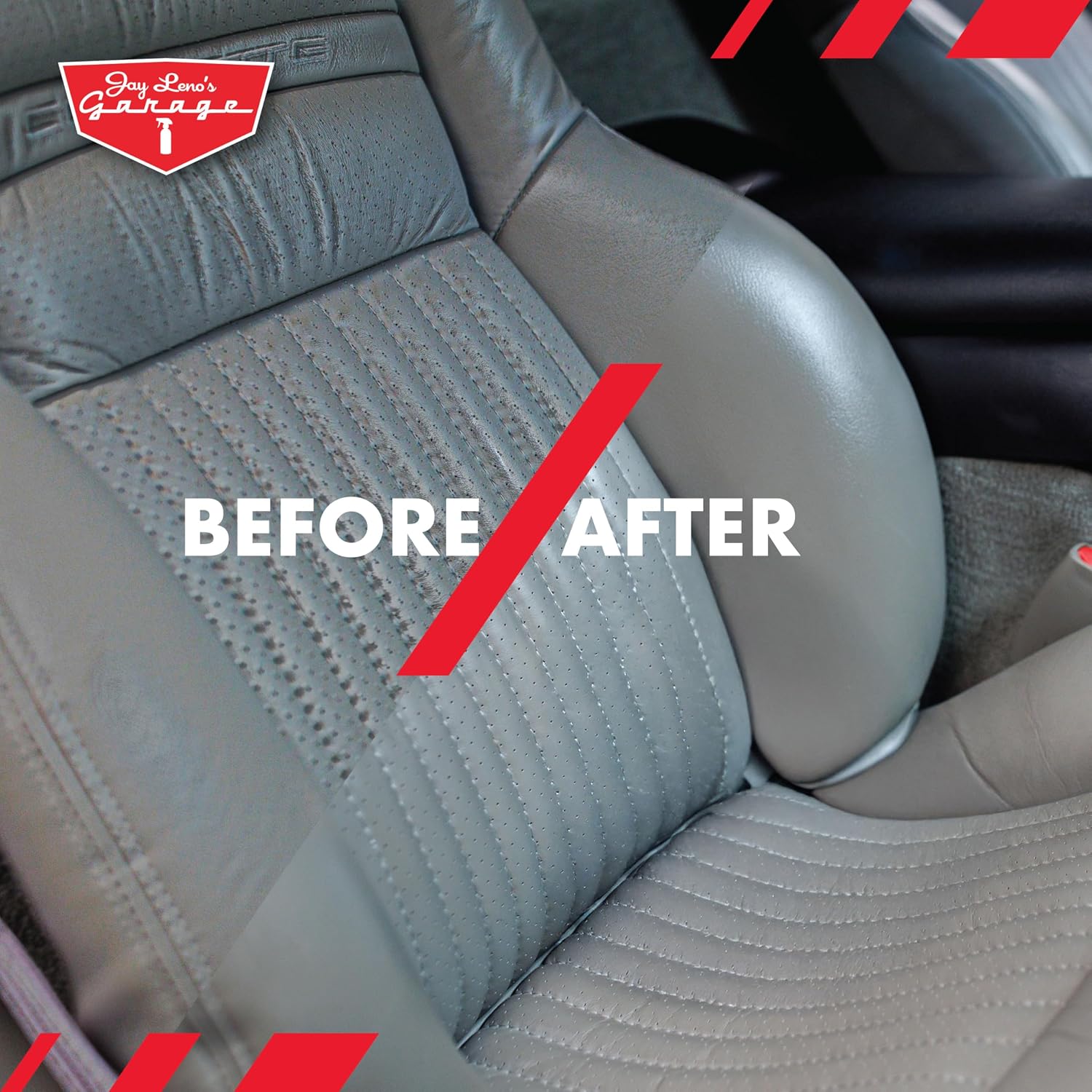 Jay Leno's Garage Leather Cleaner – Deep-Cleaning Leather Seat Cleaner for Car Interior, pH-Balanced Car Refresher That Gently Cleans, Lifts Grime, Refurbish and Restores All Leather Surfaces (16 oz)
