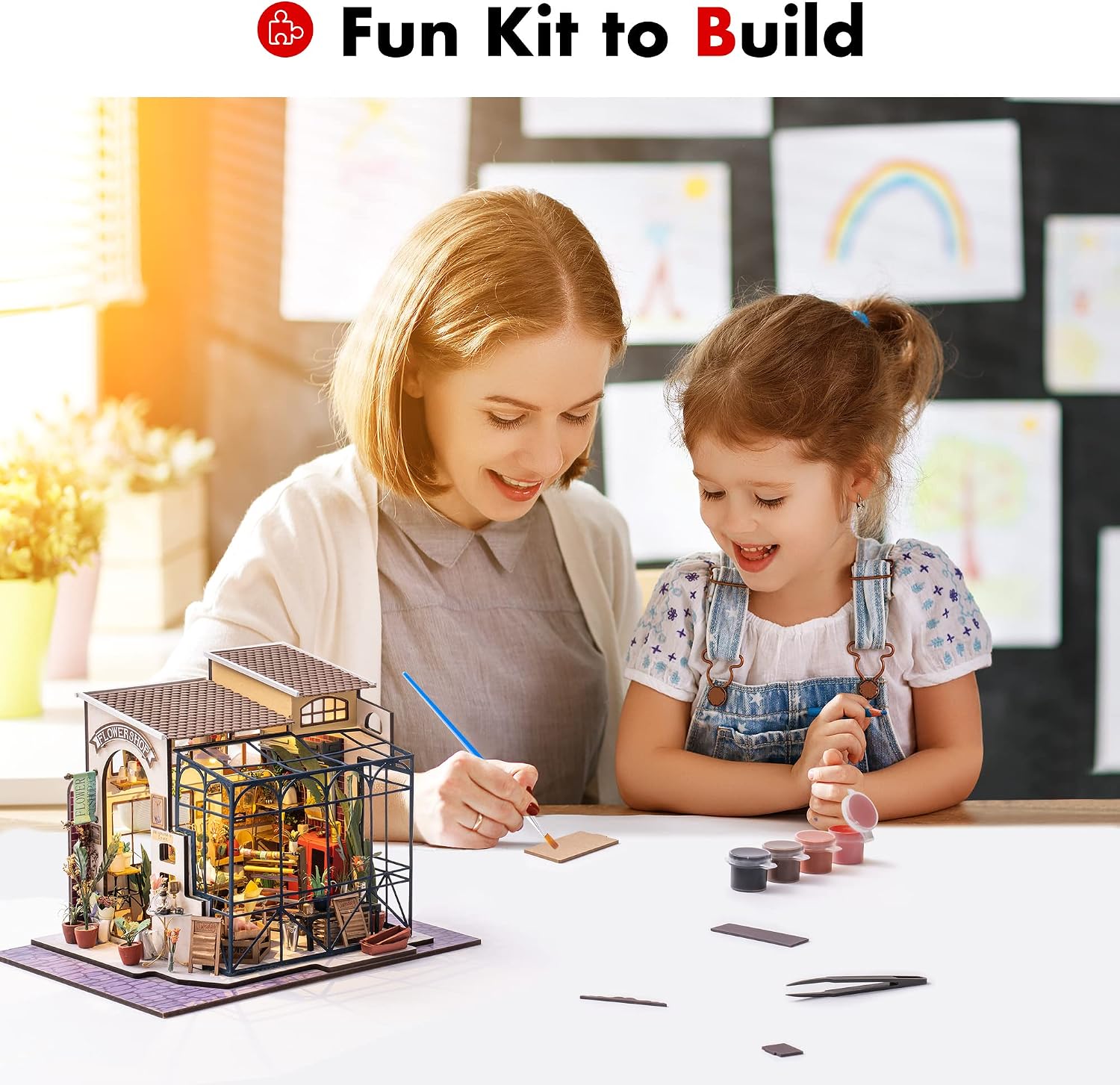 ROBOTIME DIY Miniature House Kit Mini Green House Tiny Dollhouse Wooden Furniture Kit with LED Halloween/Christmas/Birthday Gifts for Adults (Cathy's Greenhouse)