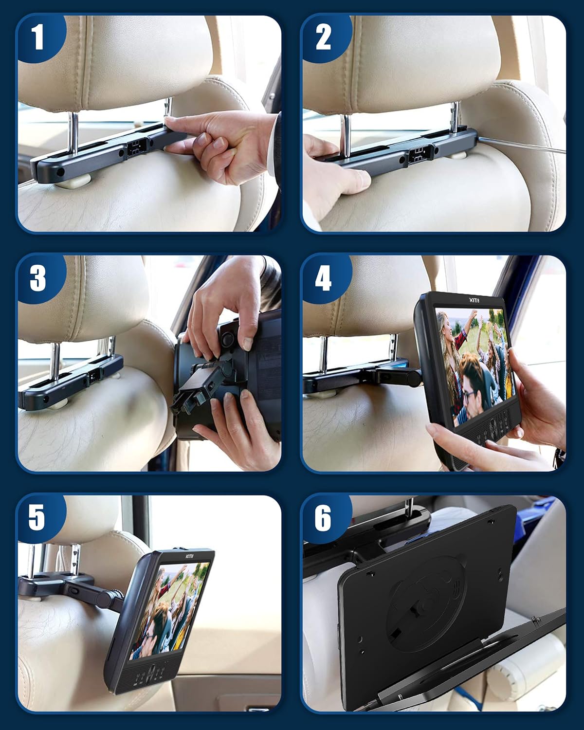WONNIE 10.5" Two Car DVD Players Portable Dual Screen Headrest Video Player, Play a Same or Two Different Movies with 5-Hour Rechargeable Battery