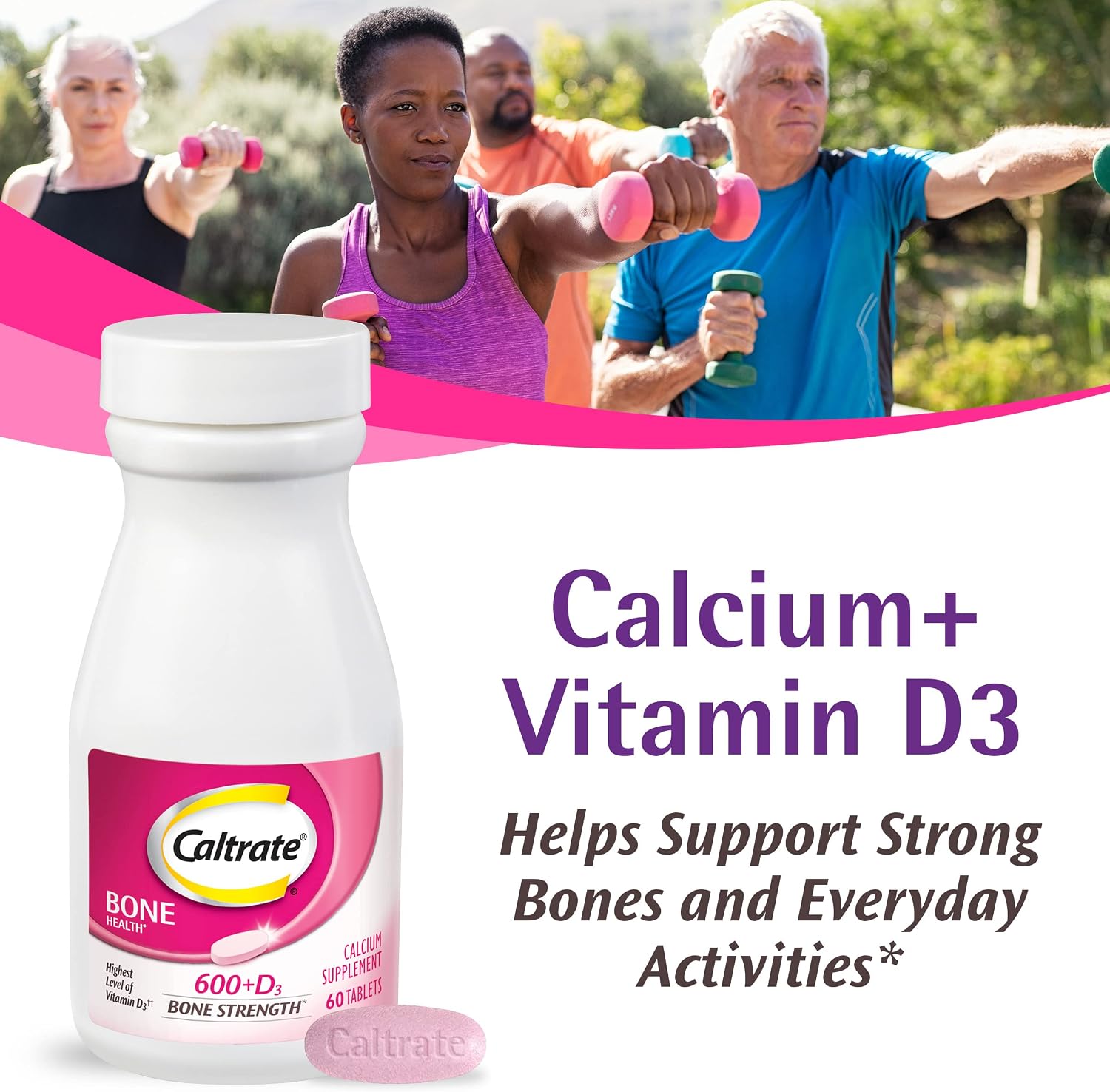 Caltrate 600 Plus D3 Vitamin D and Calcium Supplement Tablets, 165 Count | Highest Level of Vitamin D3, Maximizes Calcium Absorption to Support Strong Bones and Daily Function