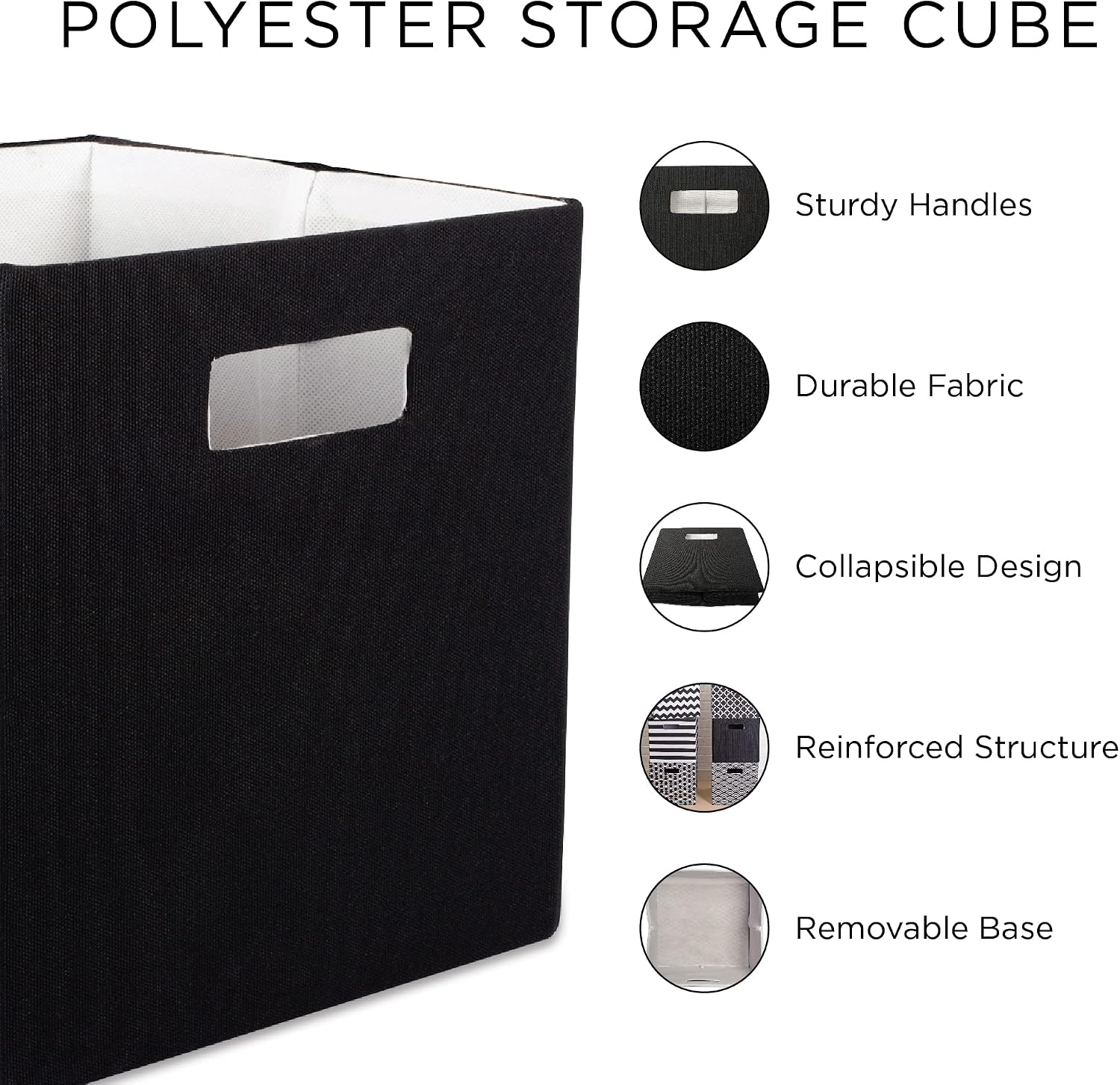 DII Polyester Cube Storage Collection Collapsible Hard Sided Bin, 13x13x13, Black