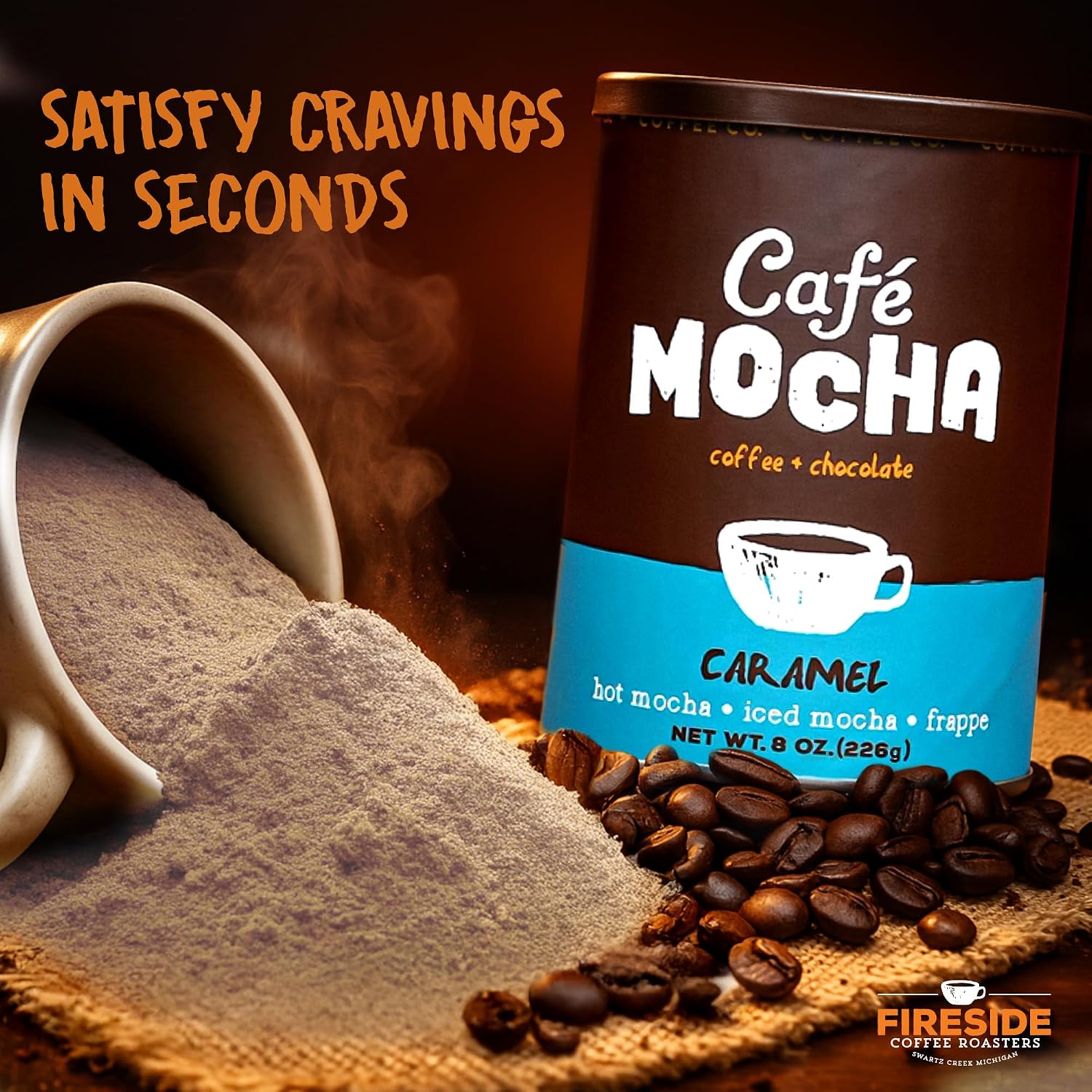 Fireside Coffee Irish Cream Cafe Mocha - Premium Instant Coffee Chocolate Blend - Versatile Caffeinated Drink Mix for Hot, Iced, Milkshake, and Mocha Frappe Mix, Only Add Water and Enjoy, 8 Ounces