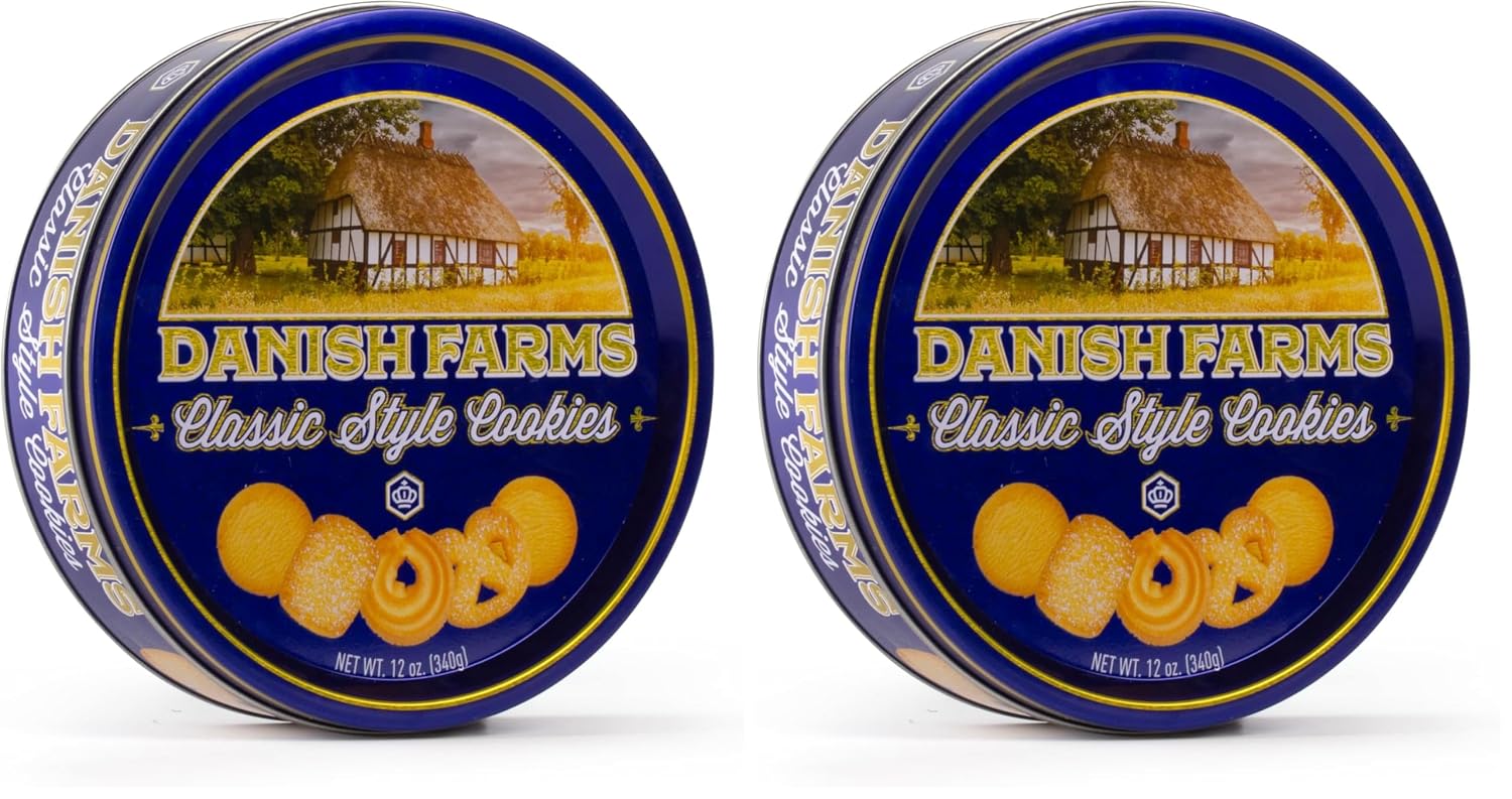 Danish Farms Traditional Butter Cookies, 12-Oz. Blue Cookie Tin, Traditional Danish Recipe Butter Cookies for Dessert or Snack, Gift Cookie Tin, Retail Pack
