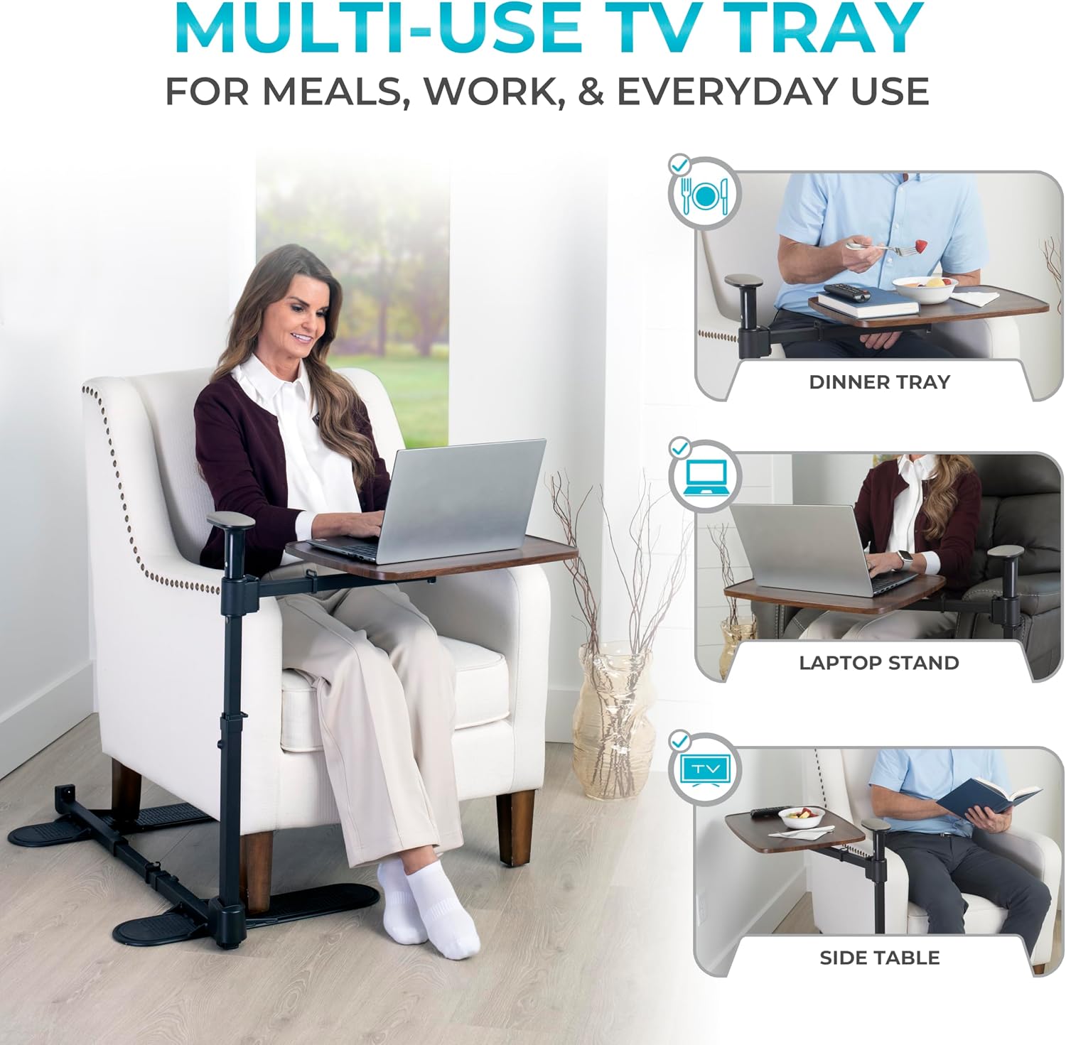 Stander Wonder Tray Plus, Adjustable Recliner Swivel TV Tray with Standing Handle for Seniors & Elderly Adults