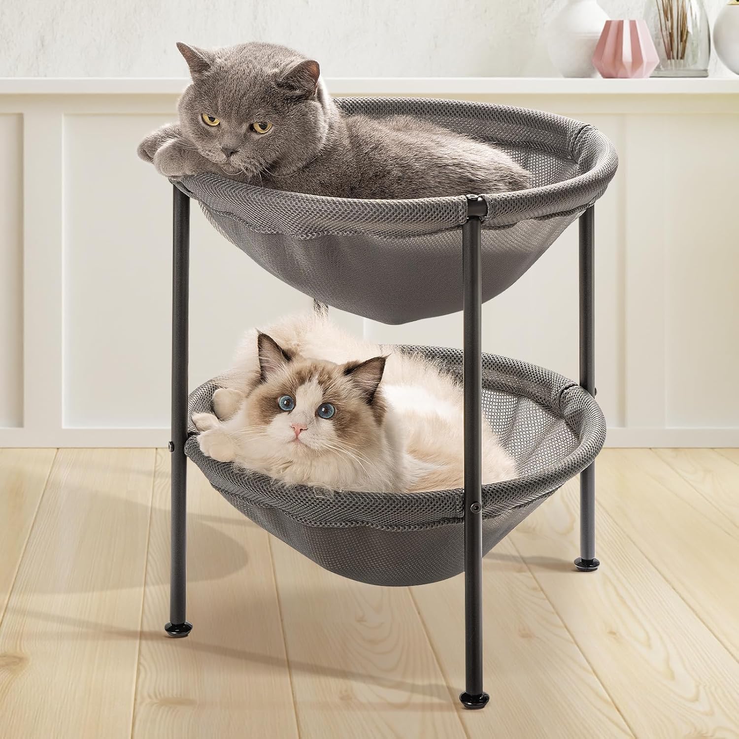 JUNSPOW Cat Bed Sleeping Cat Hammock, 16.9in x 16.9in x 9.5in, Grey