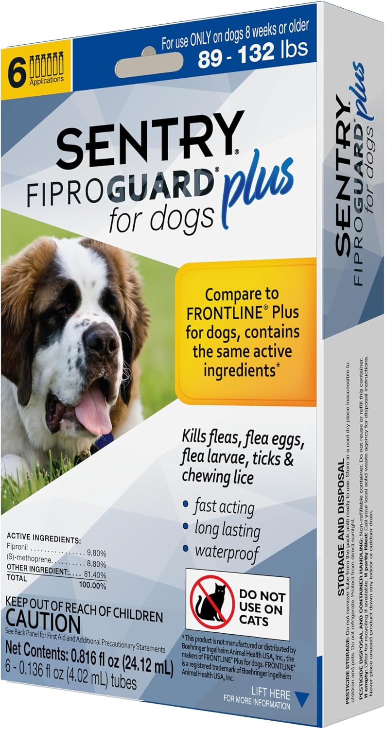 Sentry Fiproguard for Dogs, Flea and Tick Prevention for Dogs (23-44 Pounds), Includes 3 Month Supply of Topical Flea Treatments | Ideal for Medium Dogs 23-44 lbs; Kills Fleas, Ticks & Chewing Lice for 30 Days; 8 weeks+; Vet-Quality OTC Formula