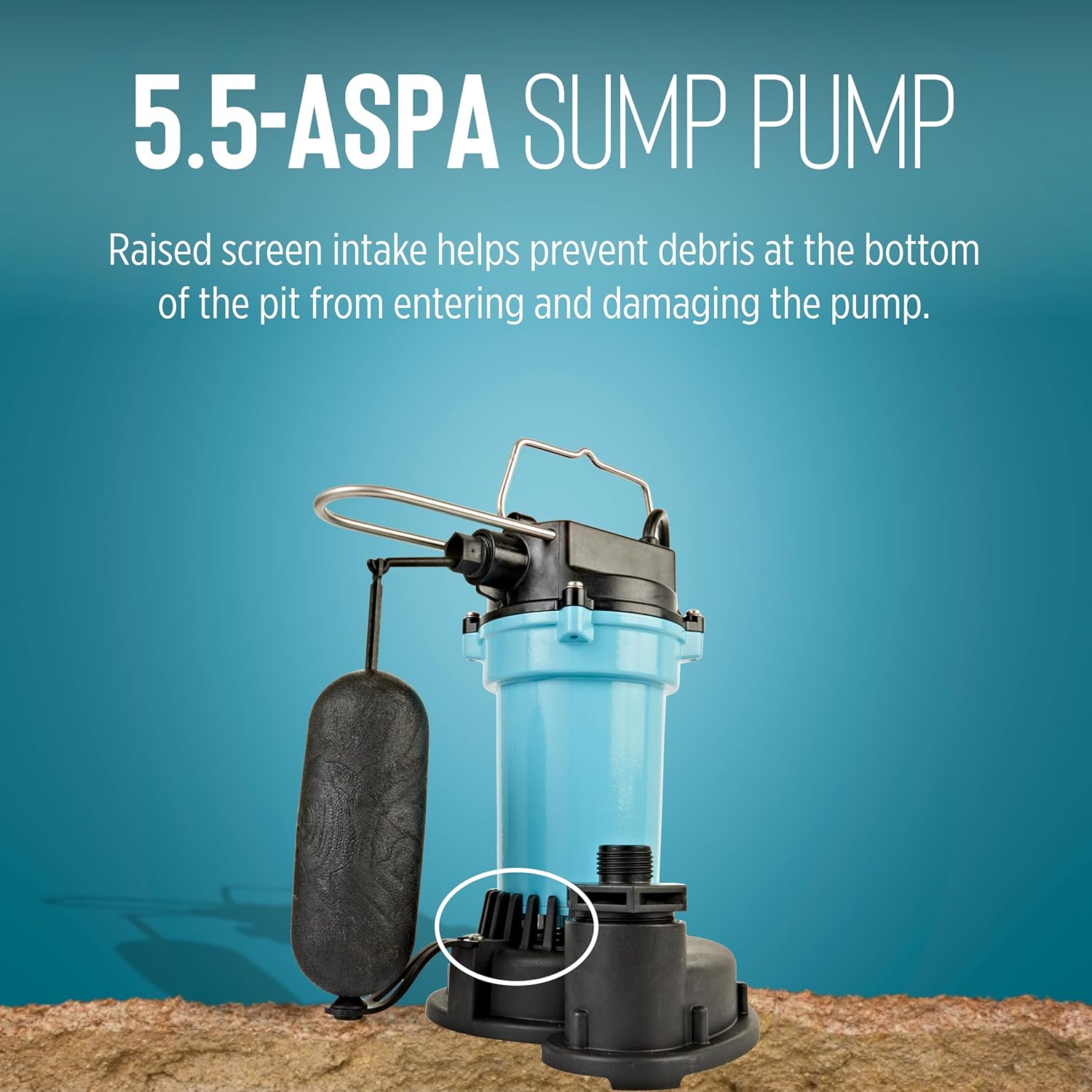 Little Giant 5.5-ASPA 115V, 1/4 HP Aluminum Automatic Sump Pump, 10' Cord | 2100 GPH, Submersible, Integral Snap Action Float Switch