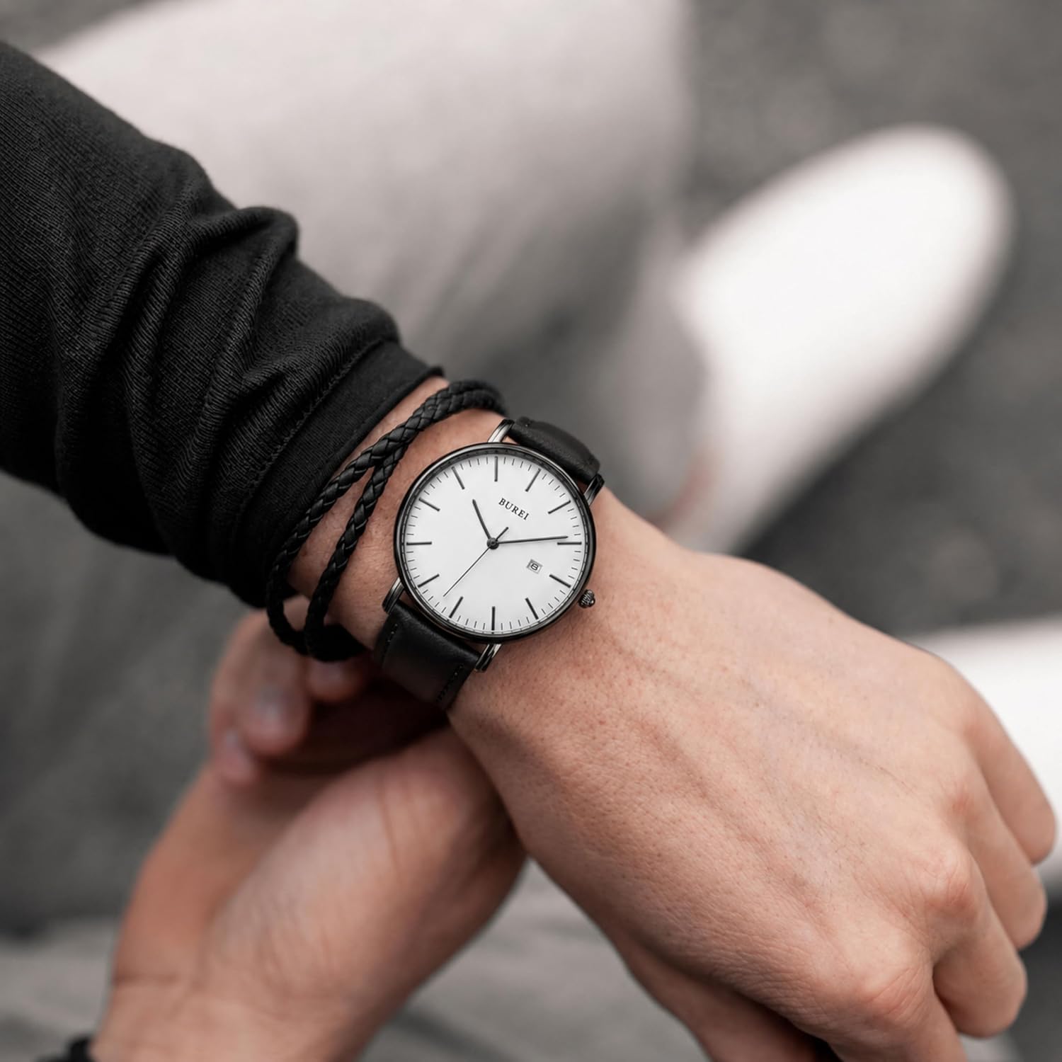 BUREI Men Wrist Watches Fashion Minimalist Thin Analog Quartz Waterproof Watches for Men, Refined Gifts for Men, Boyfriend, Husband, Dad