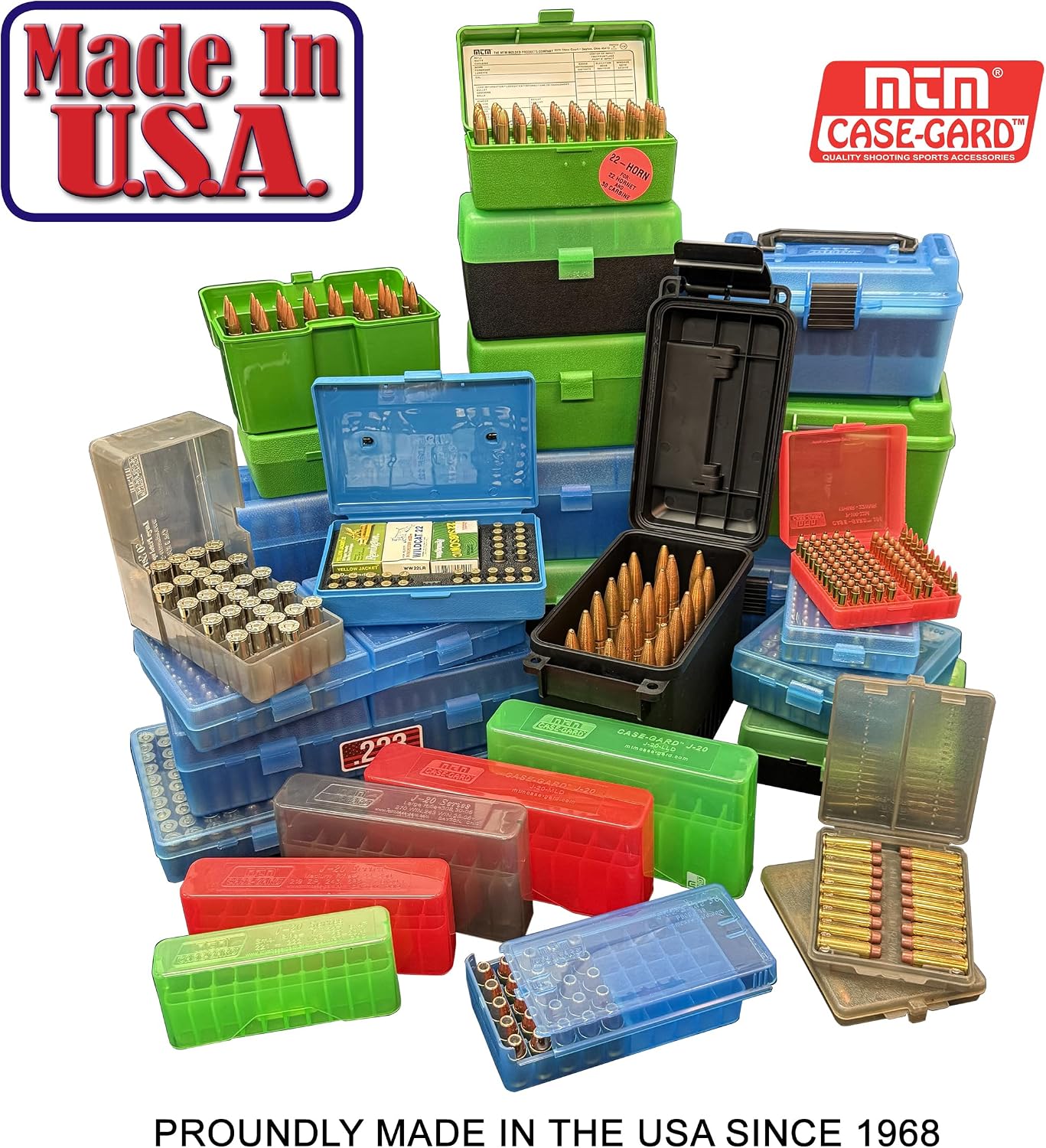 R-100-MAG - Deluxe Ammo Box 100 Round Handle WSM WSSM Ultra Mag, Green, 7.73 x 8 x 4.47"