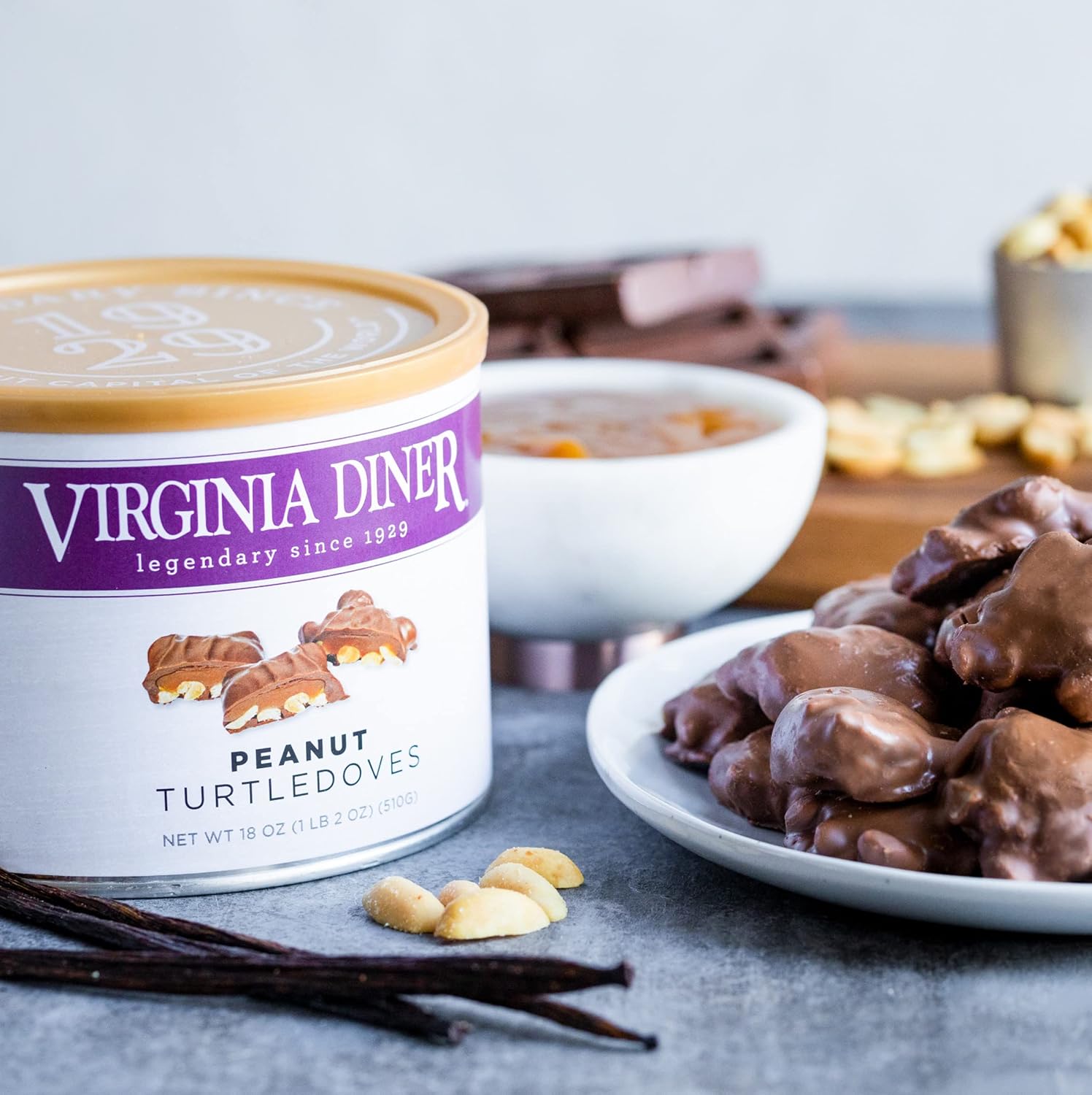 Virginia Diner Chocolate Pecan Dovetail Candy Clusters with Caramel - Preservative Free from Virginia Since 1929-18 Oz