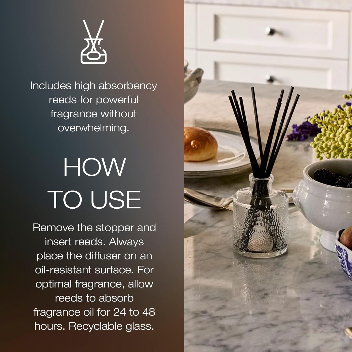 Voluspa Santal Vanille Scented Reed Diffuser, 3.4 oz, Luxury Santal Diffuser, Oil Reed Diffusers for Home, Handcrafted in the USA