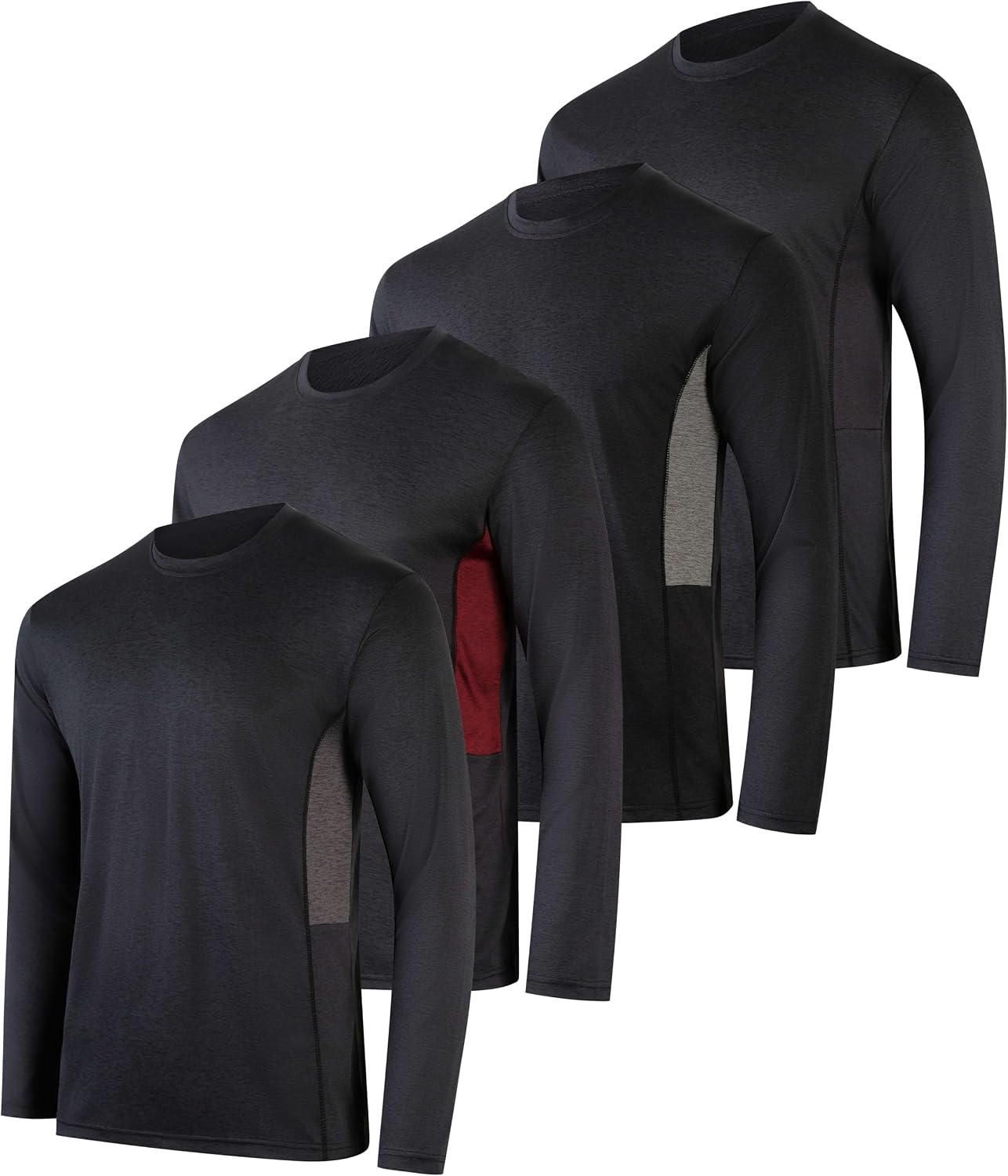 4 Pack Men's Dry Fit Long Sleeve Workout Shirts Gym Athletic Tee Fishing