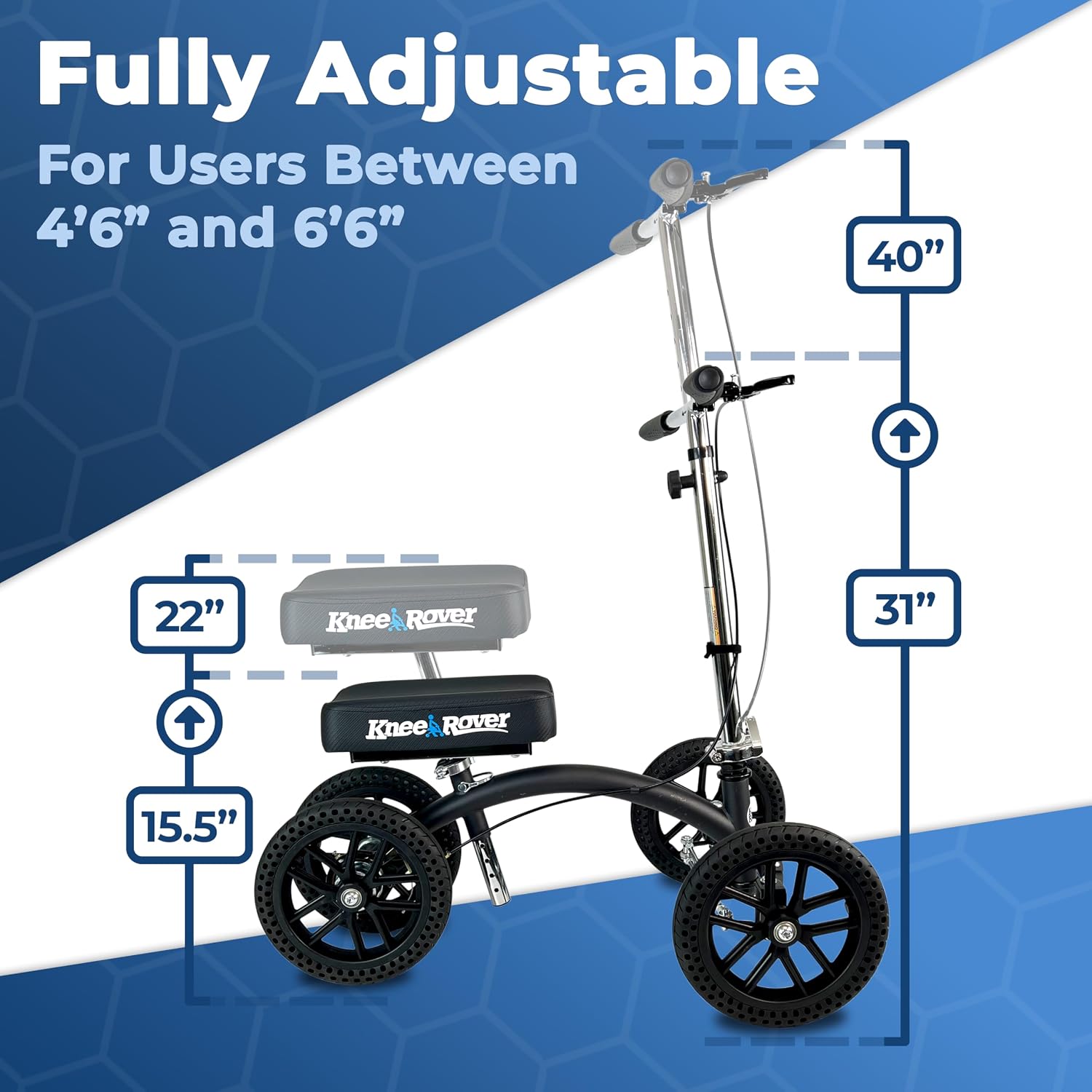 KneeRover Quad HC All Terrain Knee Scooter with Flat Free Wheels for Adults and Kids - Foot Surgery Knee Walker for Broken Ankle Foot Injuries