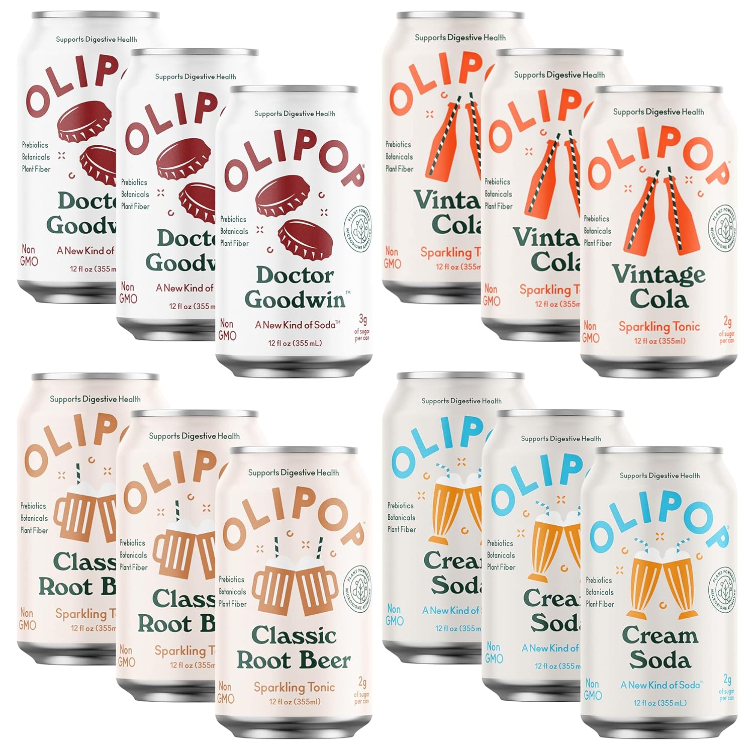 OLIPOP - The Sampler, 6-Flavor Soda Variety Pack, Healthy Soda, Prebiotic Soft Drinks, Supports Digestive Health & Gut Health, High Fiber, Low Calorie