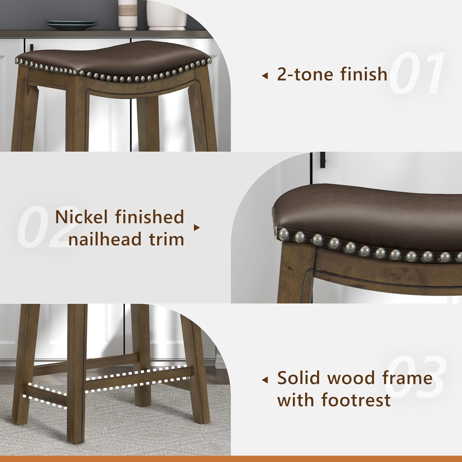 Lexicon Ordway Solid Wood Counter Height Stool - Saddle Kitchen Stool Counter Height Stools for Dining, Armless Chair Seating Options, Perfect for Casual Entertaining Spaces, 25" SH, Black