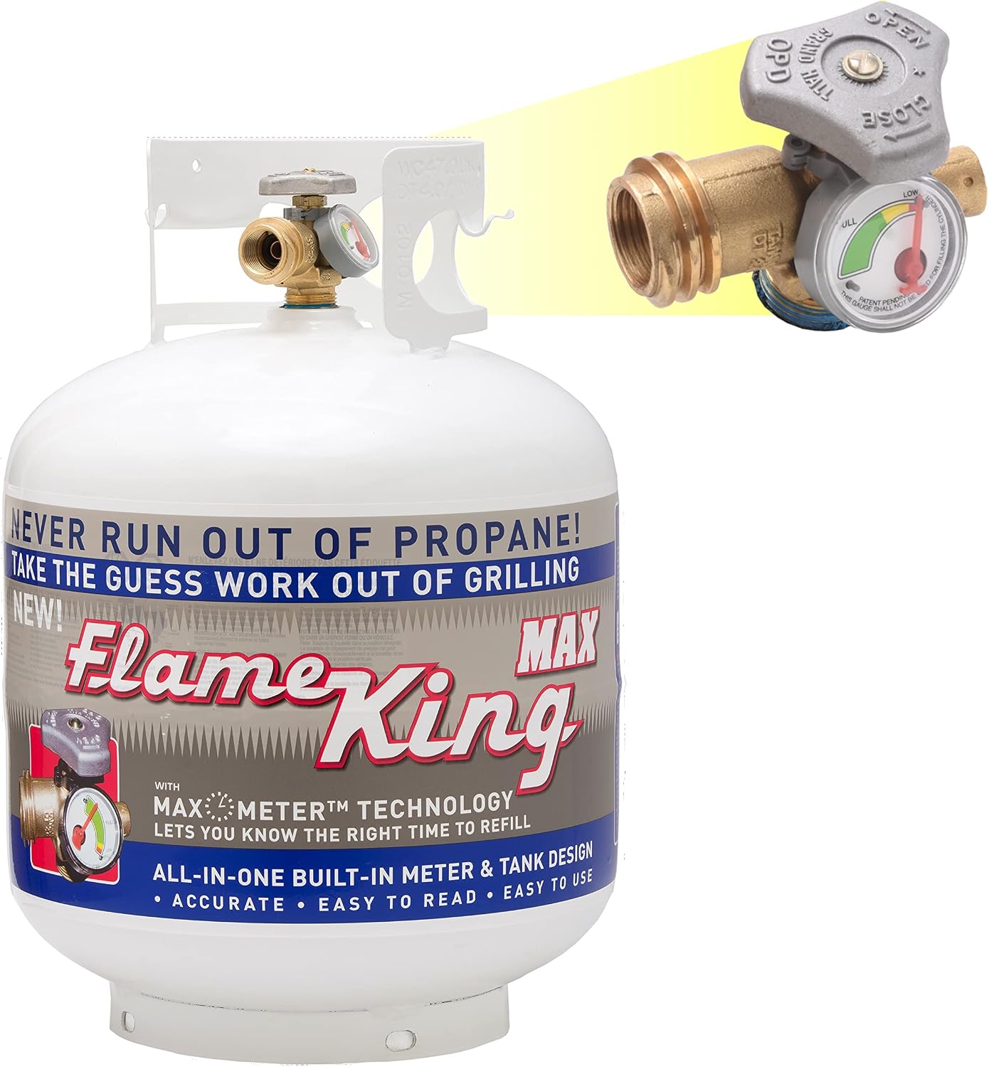 Flame King 20LB Steel Propane Tank Cylinder with Overflow Protection Device Valve and Built-in Gauge, Great for Grills and BBQs