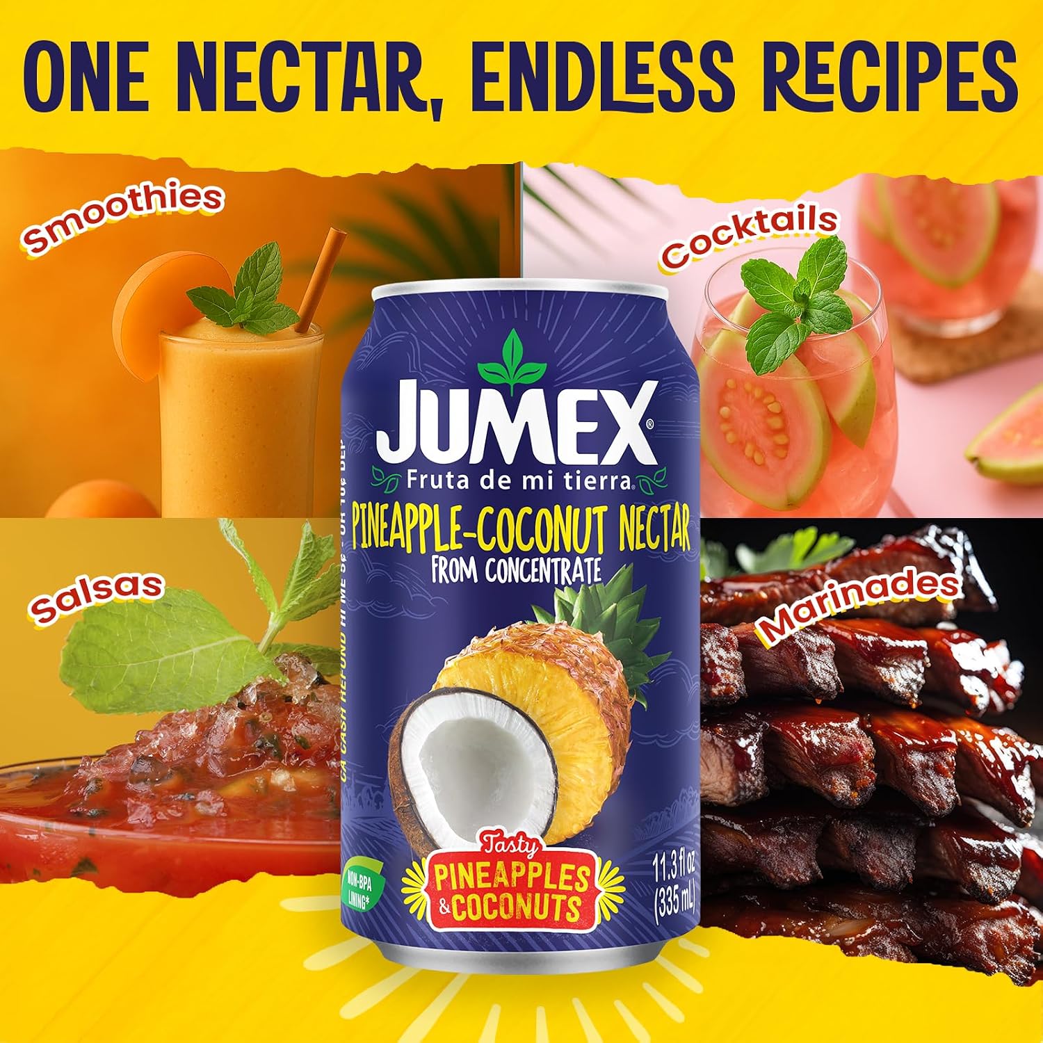 Jumex Mango Nectar Juice & Peach Nectar - Made with Fresh Fruit Puree - Tropical Fruit Juice Concentrate for Smoothie Mix, Cocktail Mixers & Kids Beverages - 11.3oz, 12 Pack Canned Drinks