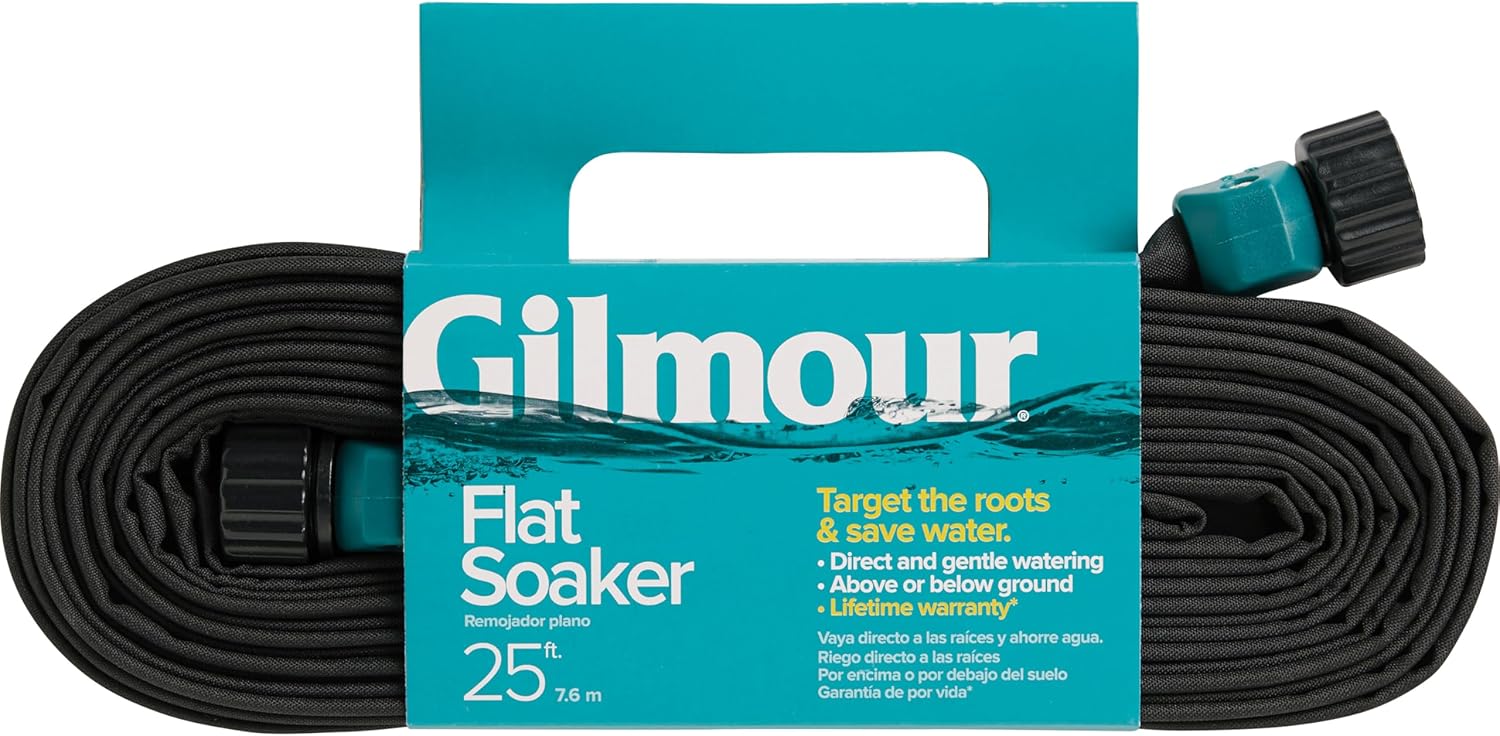 Gilmour 25' Black Flat Weeper Soaker Hose for Garden Beds, Drip Irrigation Outdoor Hose, Flexible Garden Hose for Vegetable Gardens, Flower Beds
