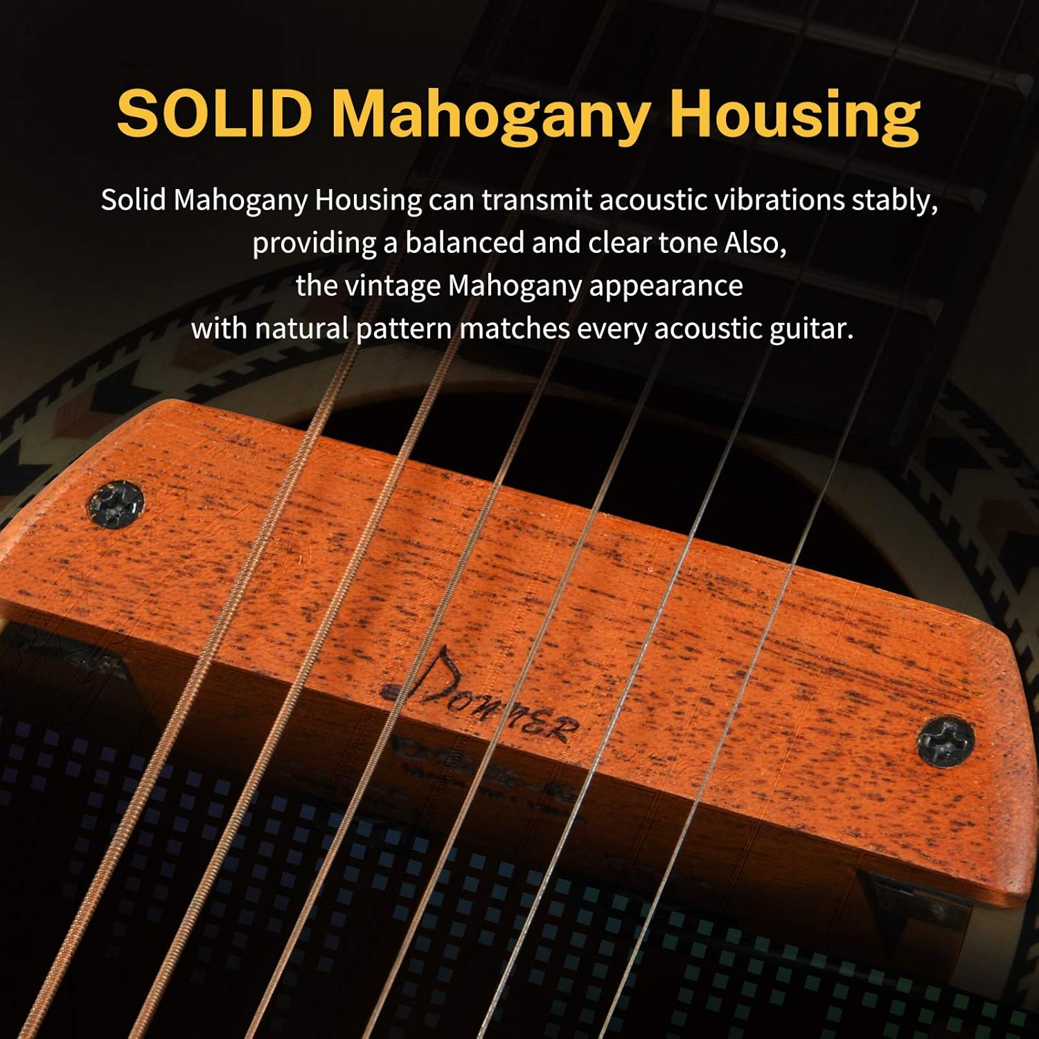 Donner Acoustic Guitar Pickup, Guitar Pickups Passive Mahogany Soundhole Pickup with Humbucker Volume Tone Control