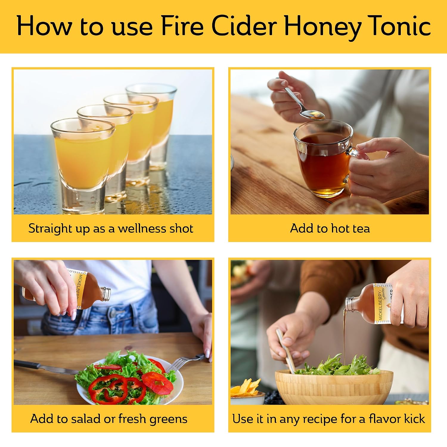 Mickelberry Gardens Fire Cider Apple Cider Vinegar Honey Tonic 8oz | Apple Cider Vinegar Honey Tonic with Organic Turmeric Root, Ginger Root & Dandelion, Natural Digestion & Immune Support