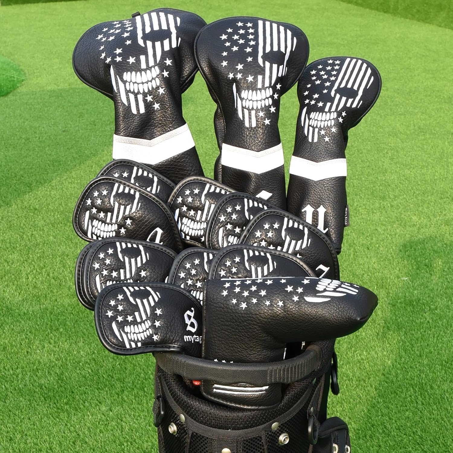 Skull Golf Head Covers Black Synthetic Leather Skeleton Golf Headcovers Set