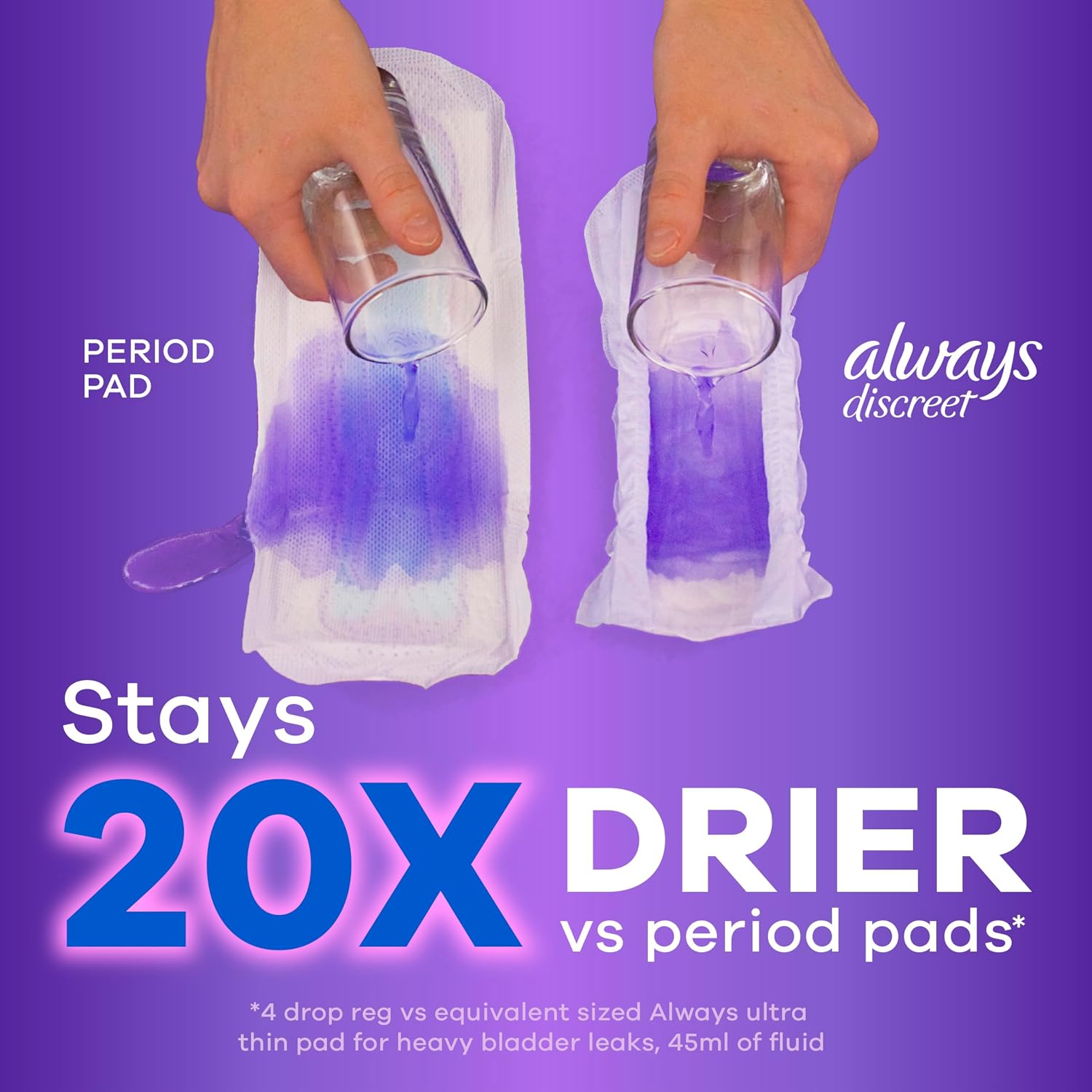 Always Discreet Adult Incontinence Pads for Women, Drier, 4 Drop Long Length, Moderate Absorbency, Pads for Bladder Control Management, Bladder Leaks, & Postpartum Pads, 54ct