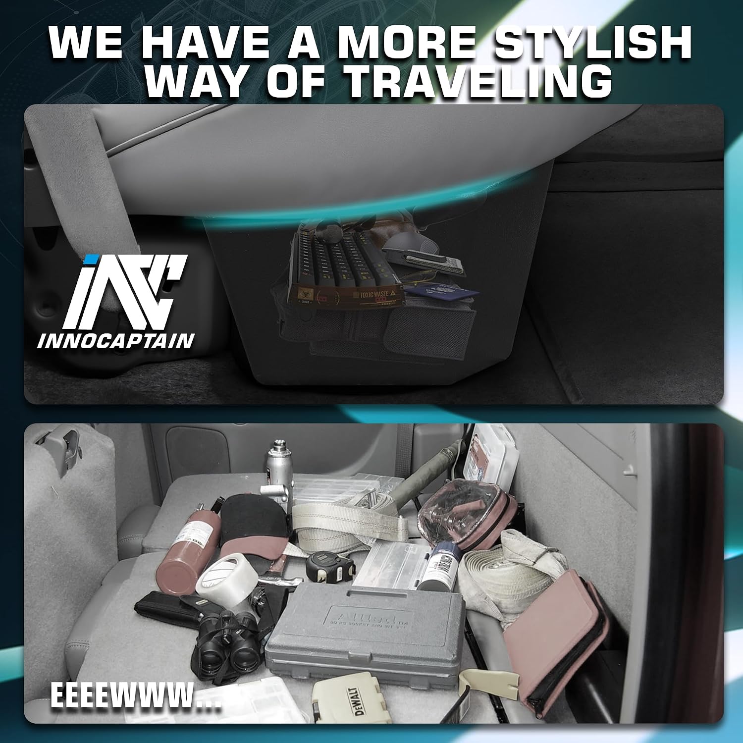 Rear Truck Underseat Storage Box, Fit 2017-2026 Ford F-250 F-350 Super Duty and 2015-2026 Ford F-150 SuperCrew Crew Cab Heavy Duty Rear Under Back Seat Box Organizer, Anti Slip