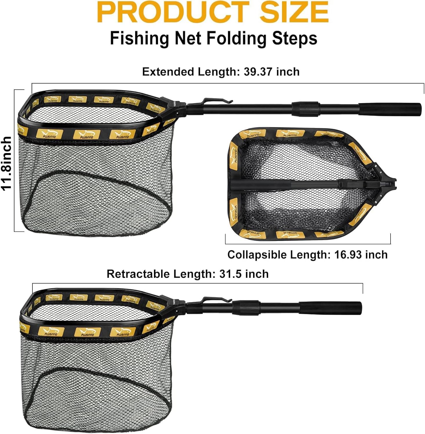 PLUSINNO Floating Fishing Net for Steelhead, Salmon, Fly, Kayak, Catfish, Bass, Trout Fishing