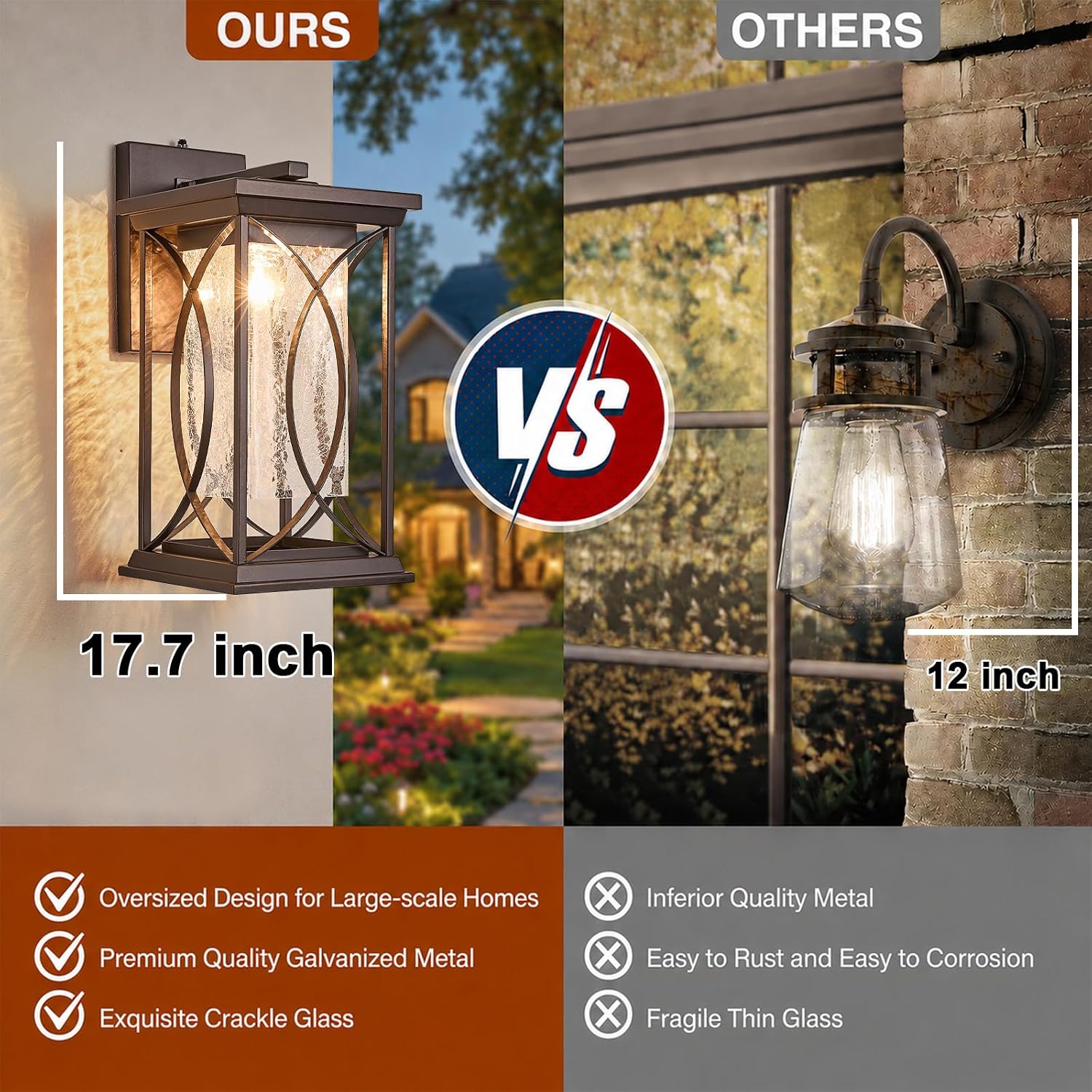 Dusk to Dawn Modern Outdoor Coach Lantern Exterior Light Fixtures Black Aluminum with Crack-Like Glass Waterproof Wall Sconce Mission Outside Light