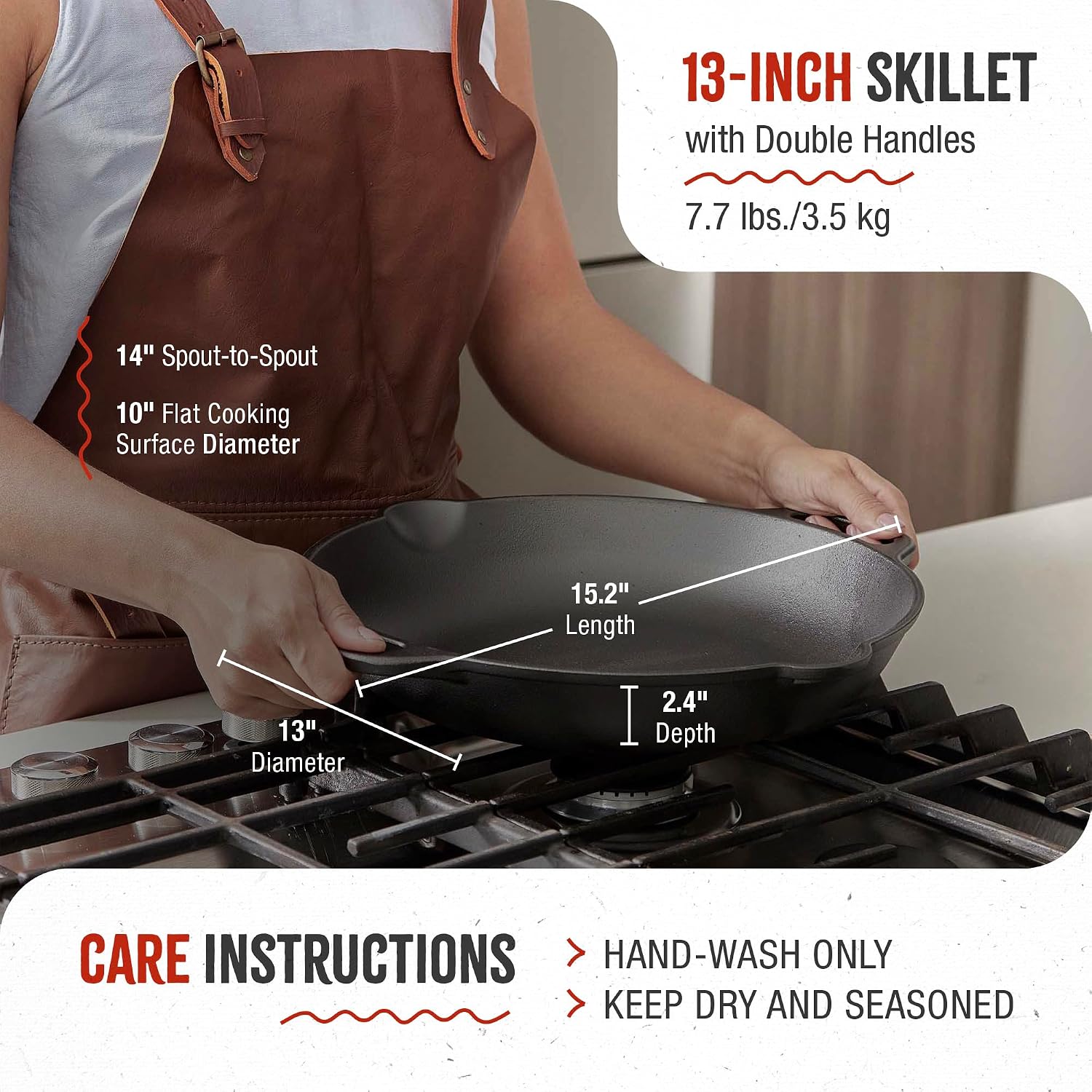 Victoria 13-Inch Cast Iron Skillet, Pre-Seasoned Cast Iron Frying Pan with Long Handle, Made in Colombia
