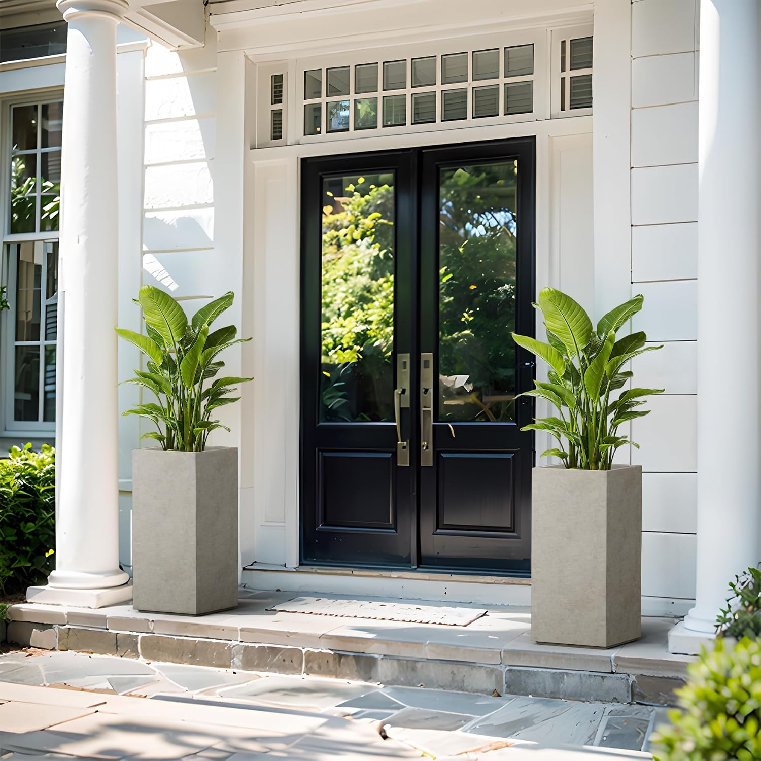 Kante Accent Column Square Pale Gray Concrete Planter 23.6" H, Outdoor