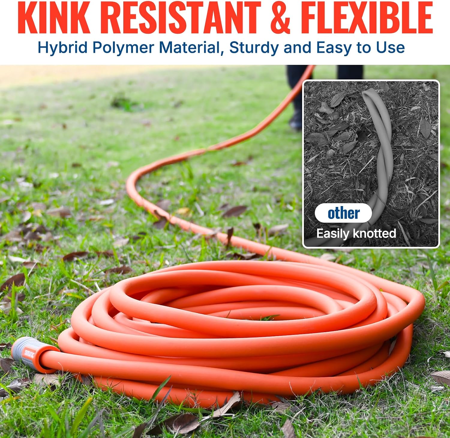 YAMATIC Flexible Garden Hose 5/8" x 50ft, 360° Swivel Handle, Burst 600 PSI