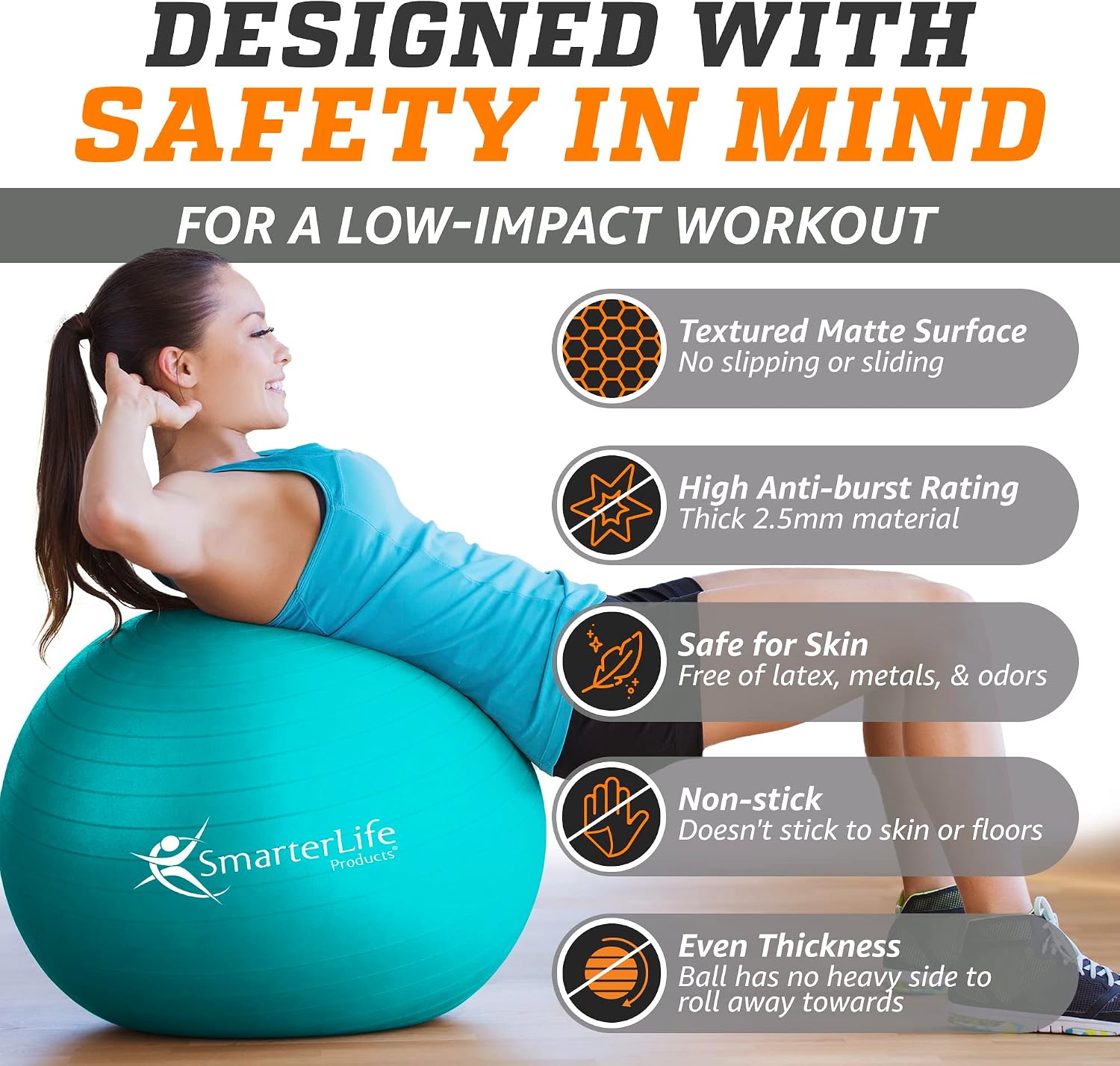 SmarterLife Exercise Ball, Yoga Ball for Gym, Balance, Stability, Pregnancy