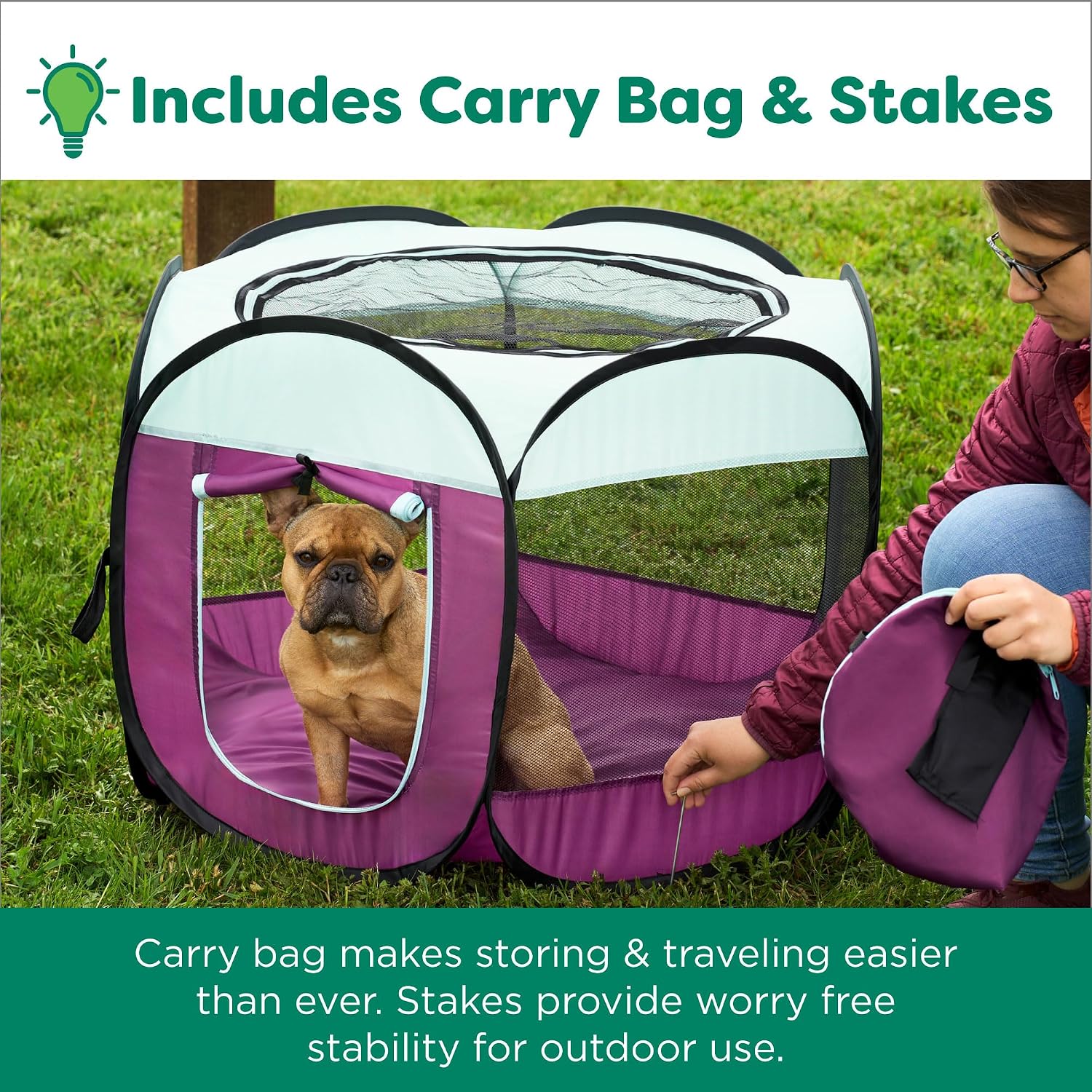 Furhaven Portable Dog Playpen Cat Tent, Pet playground,Kennel foldable indoor outdoor zippered puppy crate - Hunter Green, Medium