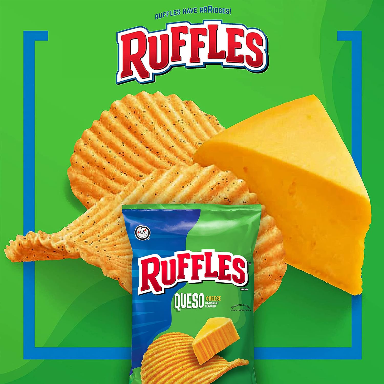 Ruffles Potato Chips, Queso, Cheddar Cheese, 8 Ounce